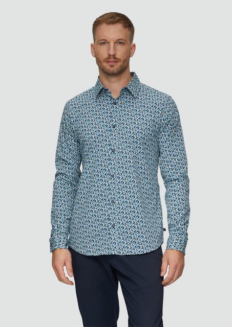 s.Oliver Langarmhemd Slim Fit: Popeline-Hemd mit All-over-Print Artwork günstig online kaufen