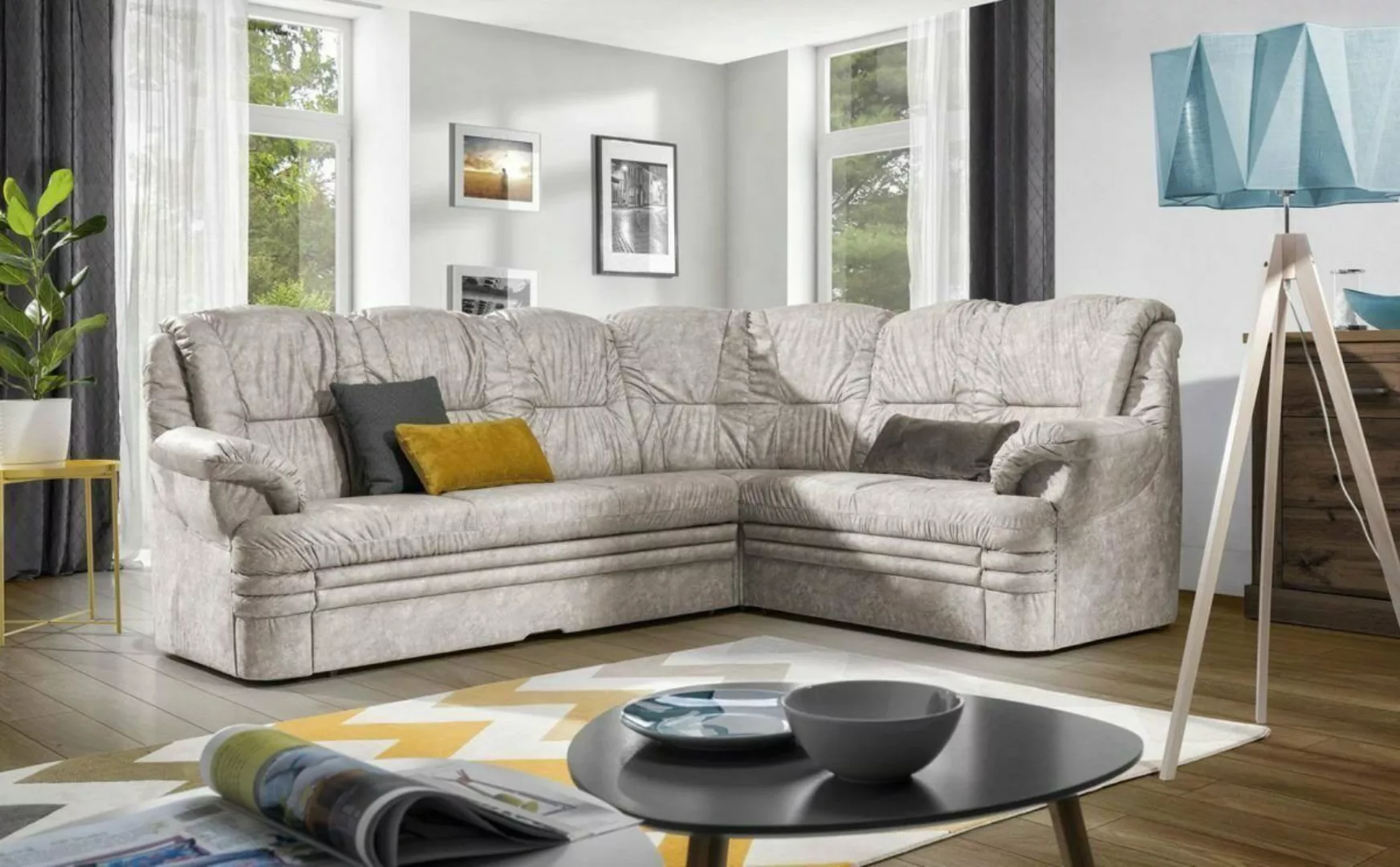 JVmoebel Ecksofa Graues Polstersofa Luxus Schlafsofa mit Bettfunktion Relax günstig online kaufen