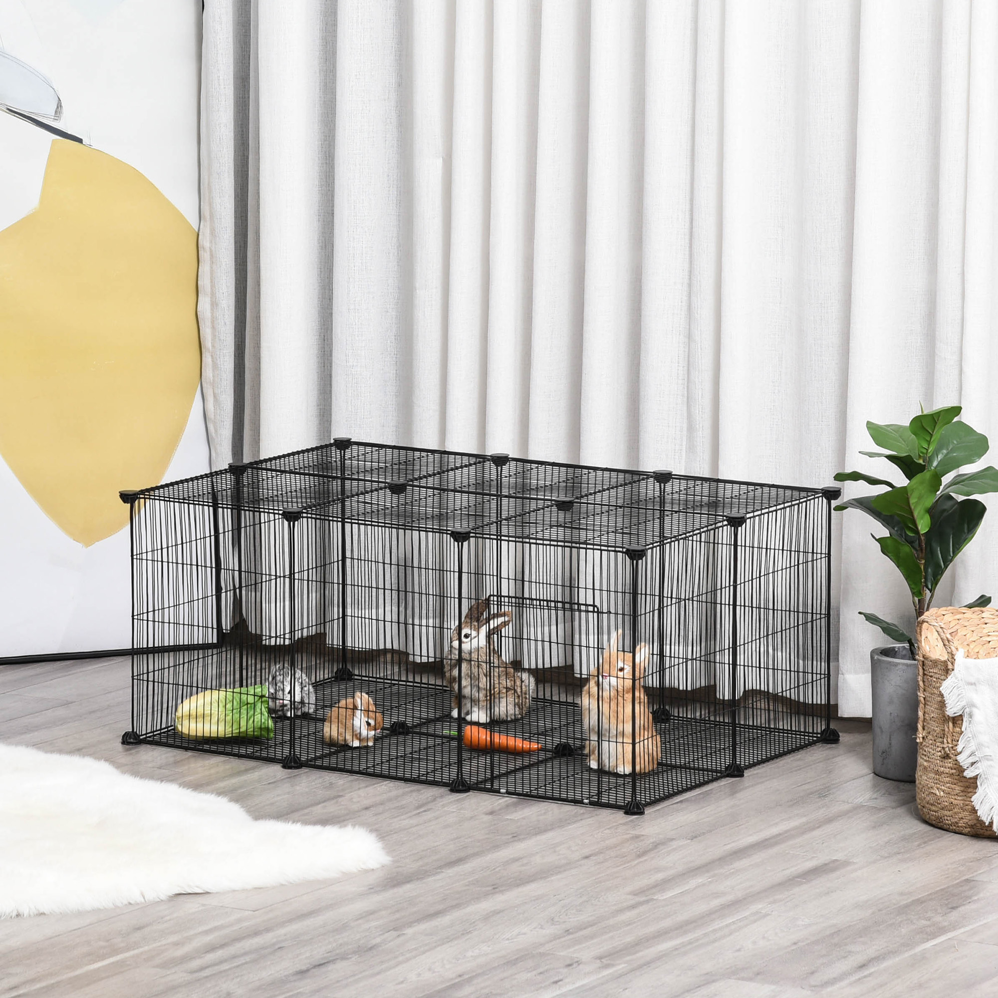 PawHut Kleintiergehege 105 cm x 70 cm x 45 cm 22 Platten Metall Schwarz   A günstig online kaufen
