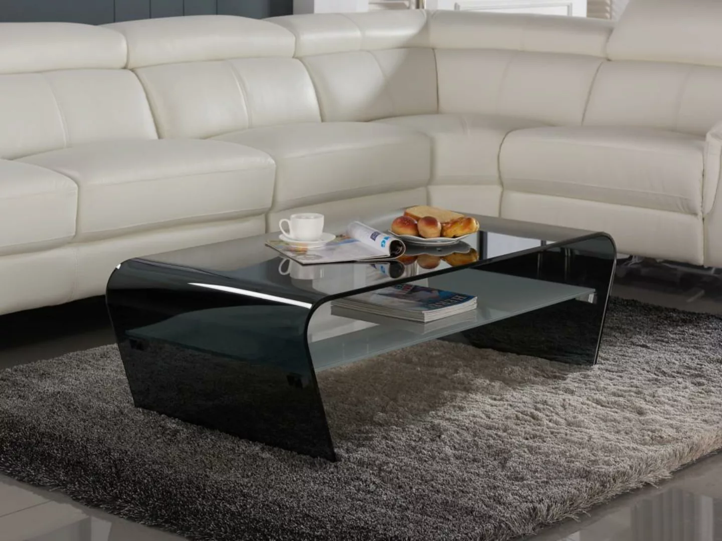 Couchtisch mit Glas Design - Schwarz-Weiß - KELLY günstig online kaufen