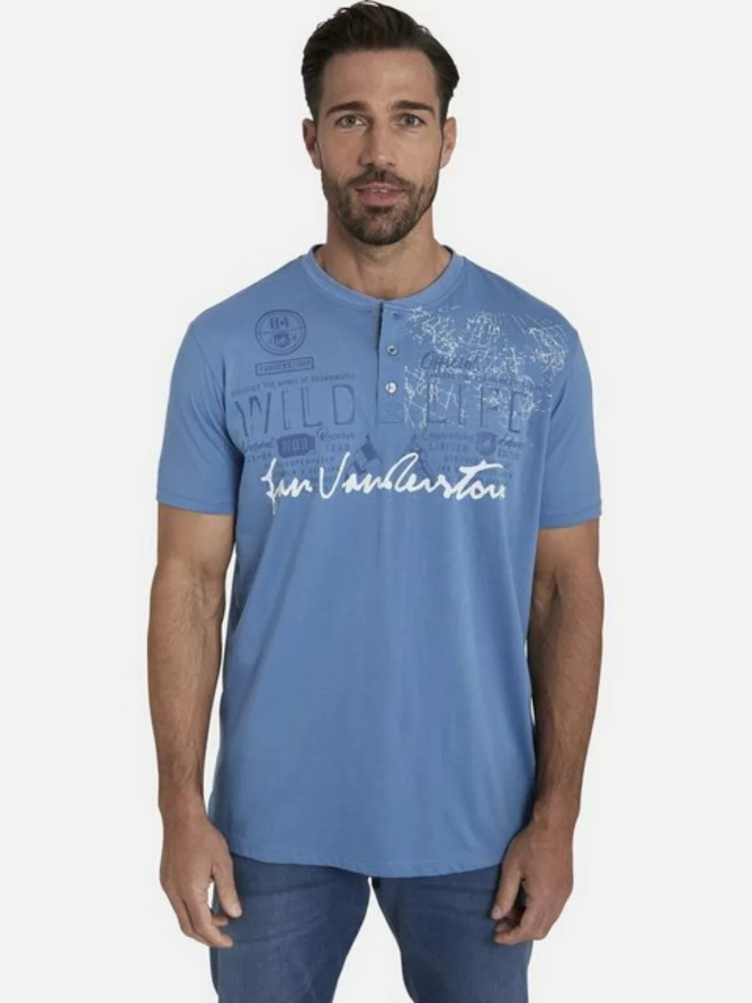 Jan Vanderstorm T-Shirt REIDAR Baumwollshirt mit Knopfleiste günstig online kaufen