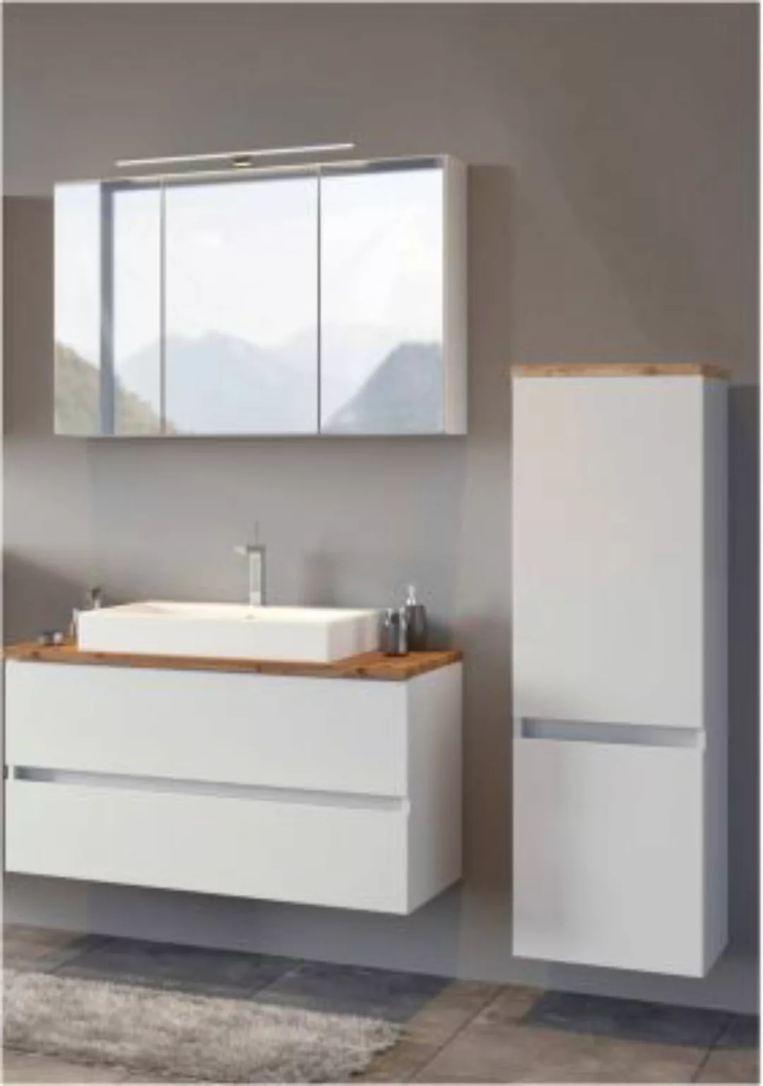 Lomadox Badezimmer Kombi 3-tlg. PESARO-03 in matt weiß mit Absetzungen in W günstig online kaufen
