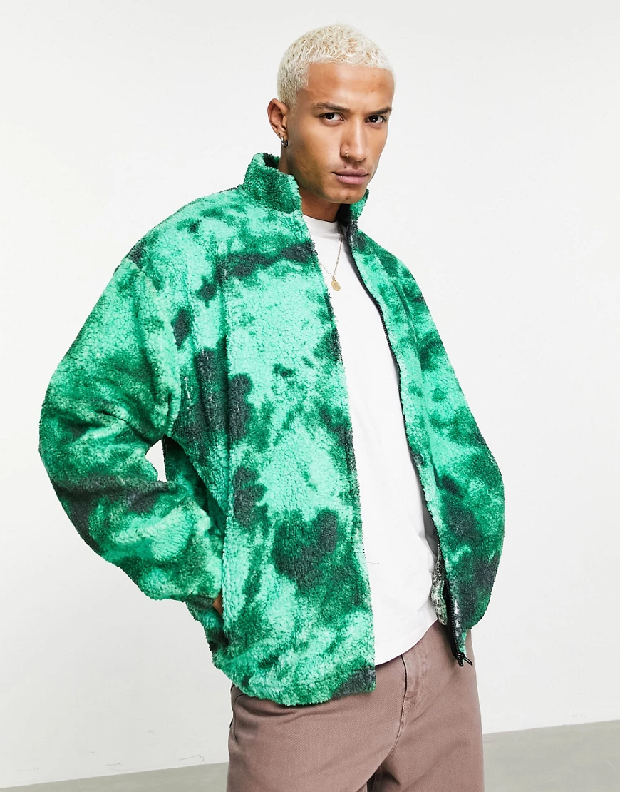 ASOS DESIGN – Oversize-Trainingsjacke aus Teddyfell mit durchgehendem Batik günstig online kaufen