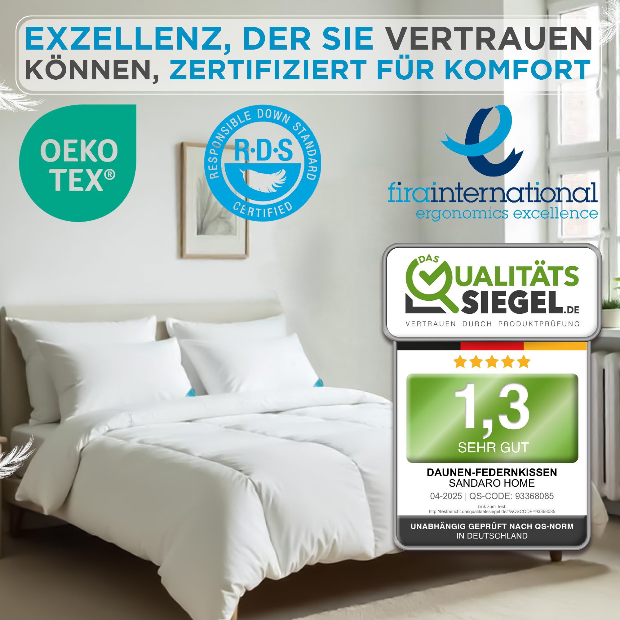 Sandaro Home Daunenkissen 750 gr, 3-KAMMERN günstig online kaufen