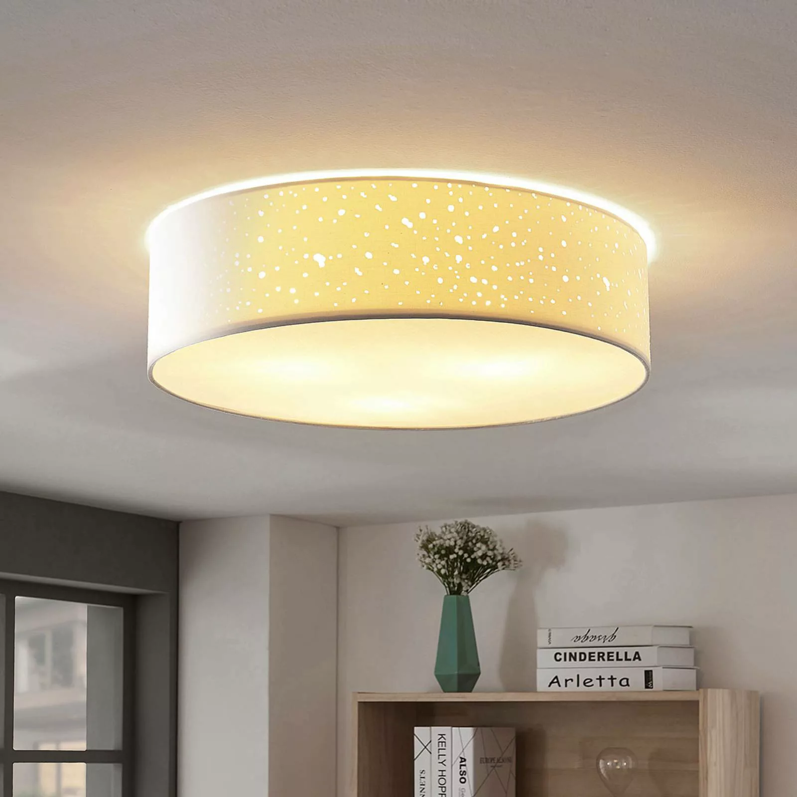 Lindby Deckenlampe Umma, weiß, Stoff, Ø 50 cm, E27 günstig online kaufen