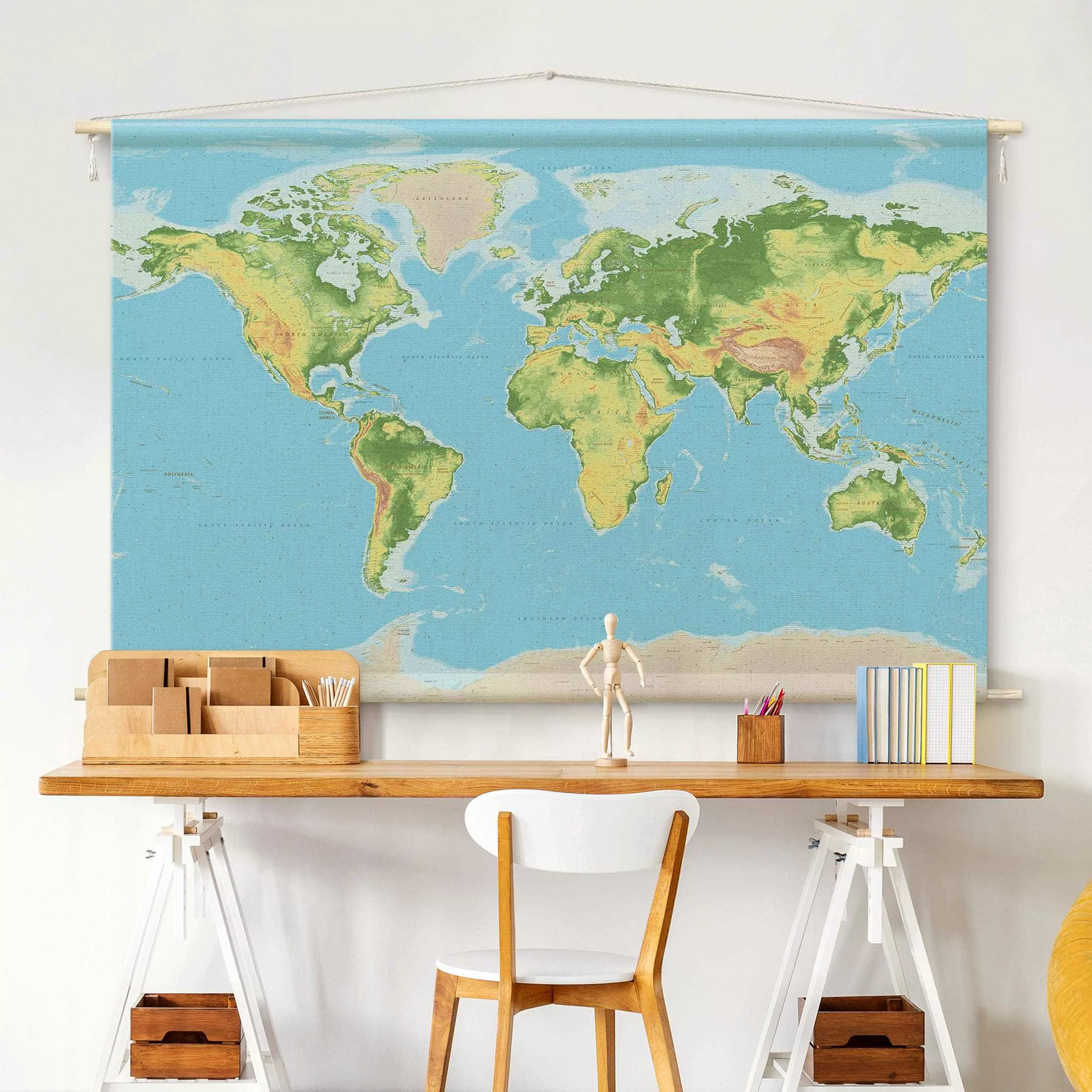 Wandteppich Physische Weltkarte günstig online kaufen