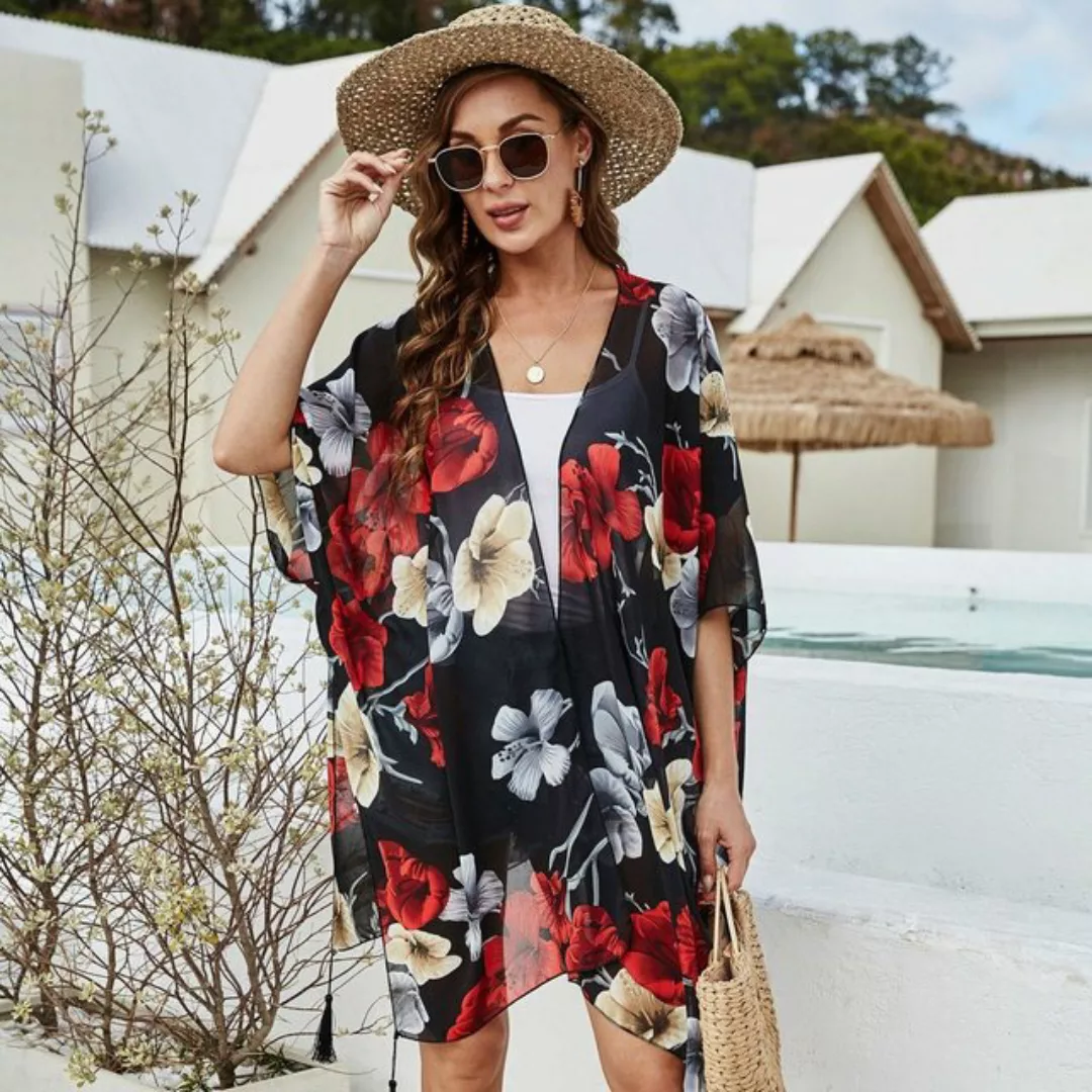 AUKUU Strandkleid Frühling und Sommer bedruckter Cardigan Sonnenschutzkleid günstig online kaufen
