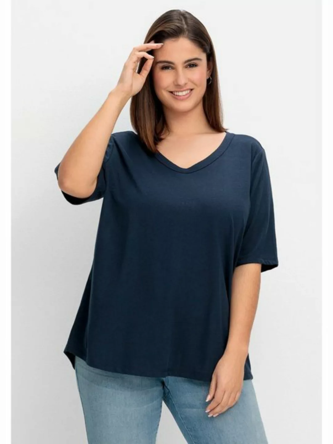 Sheego T-Shirt Große Größen im Leinen-Mix, mit Druck hinten günstig online kaufen