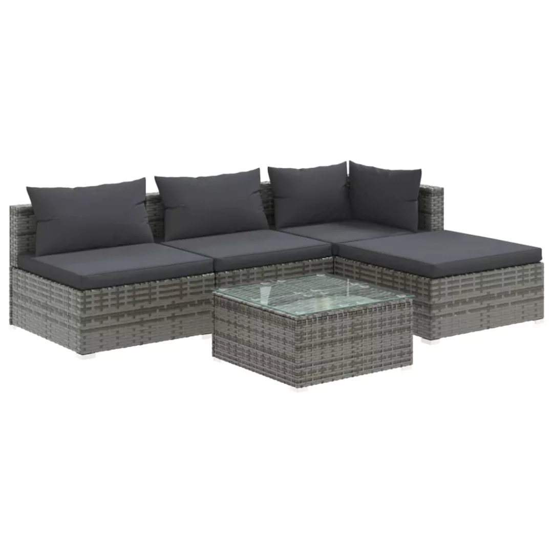 Vidaxl 5-tlg. Garten-lounge-set Mit Kissen Poly Rattan Grau günstig online kaufen