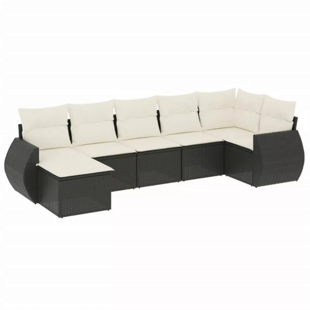 vidaXL Loungesofa 7-tlg. Garten-Sofagarnitur mit Kissen Schwarz Poly Rattan günstig online kaufen