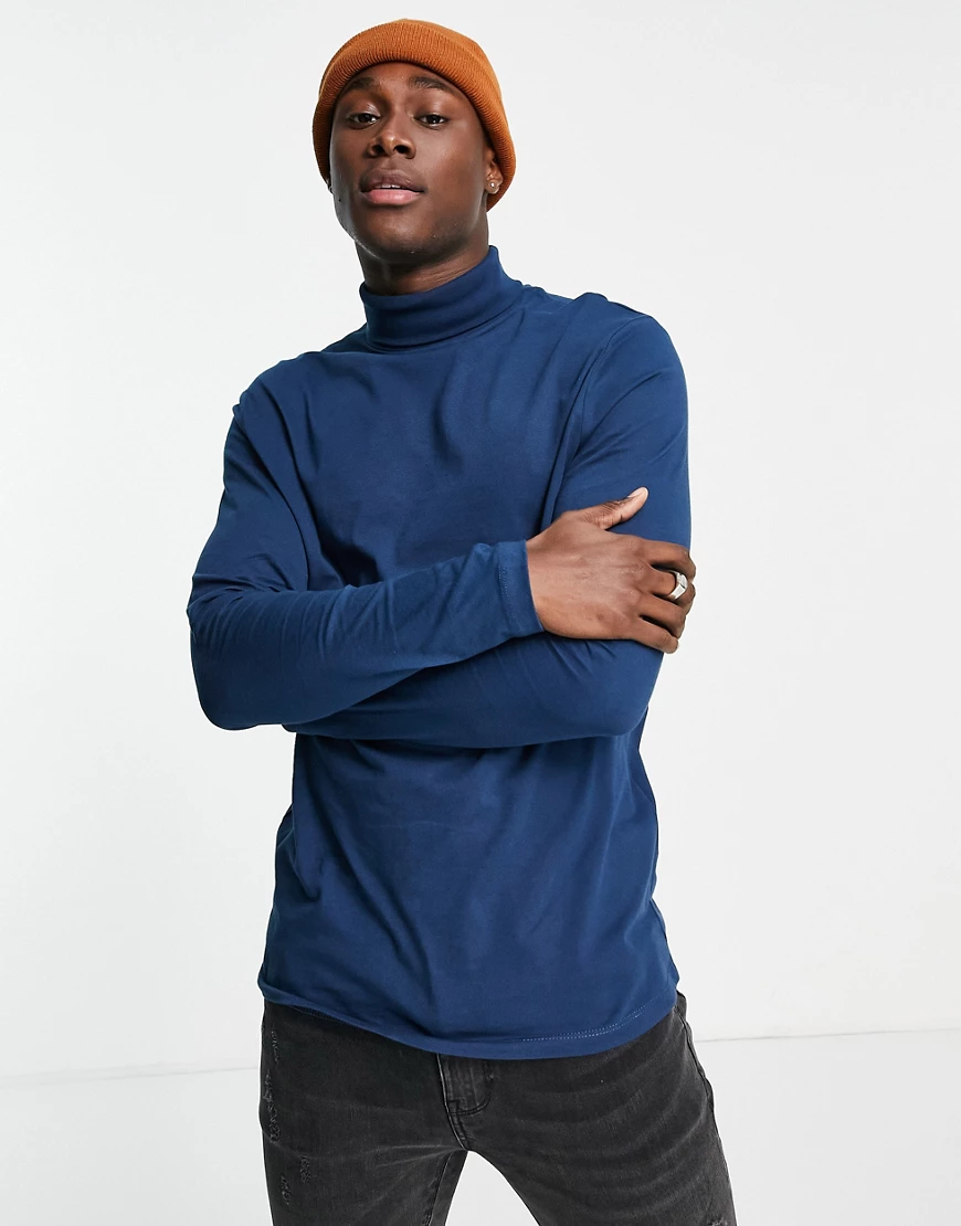 ASOS DESIGN – Langärmliges Shirt in Marineblau mit Rollkragen günstig online kaufen