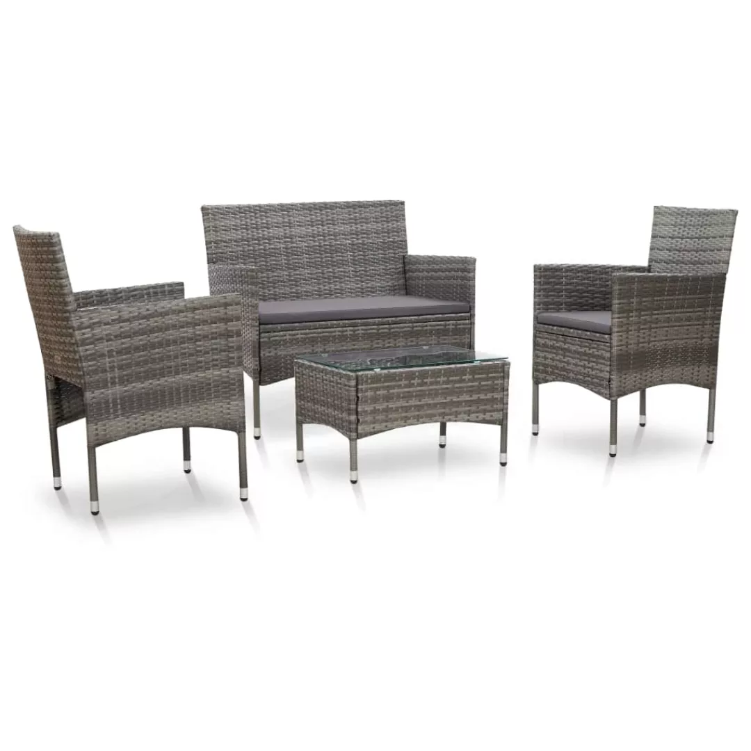 4-tlg. Garten-lounge-set Mit Auflagen Poly Rattan Grau günstig online kaufen