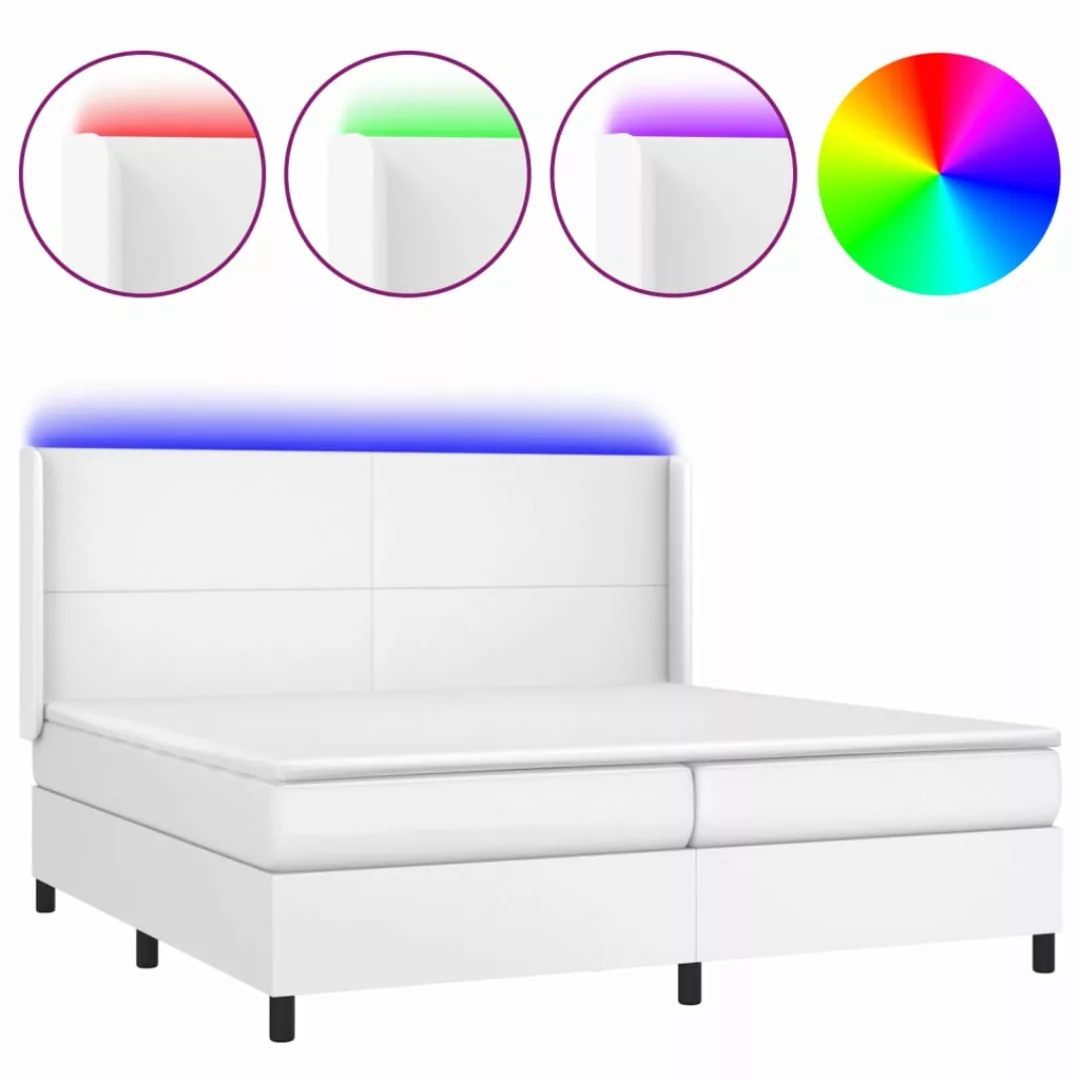 Vidaxl Boxspringbett Mit Matratze & Led Weiß 200x200 Cm Kunstleder günstig online kaufen