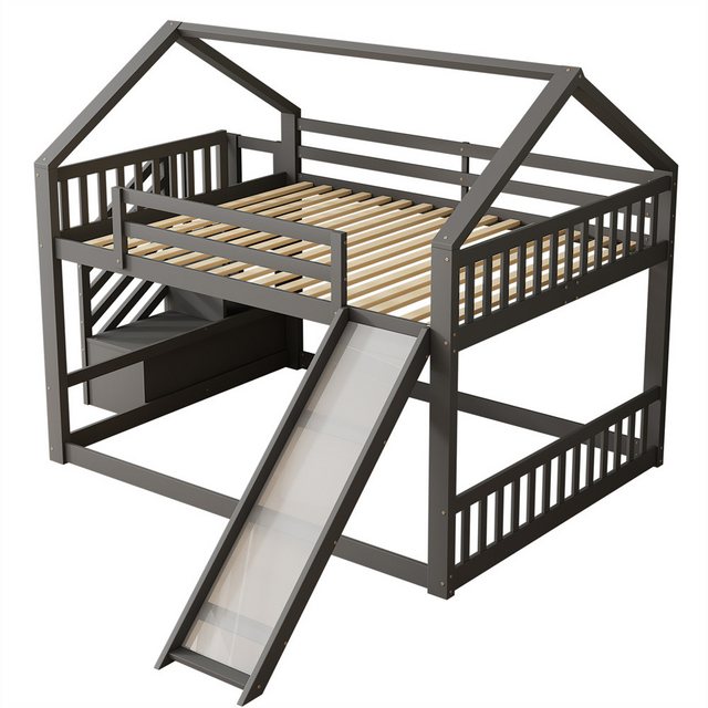 XDeer Etagenbett 140x200cm Etagenbett mit Stauraumtreppe und Rutsche, Kinde günstig online kaufen