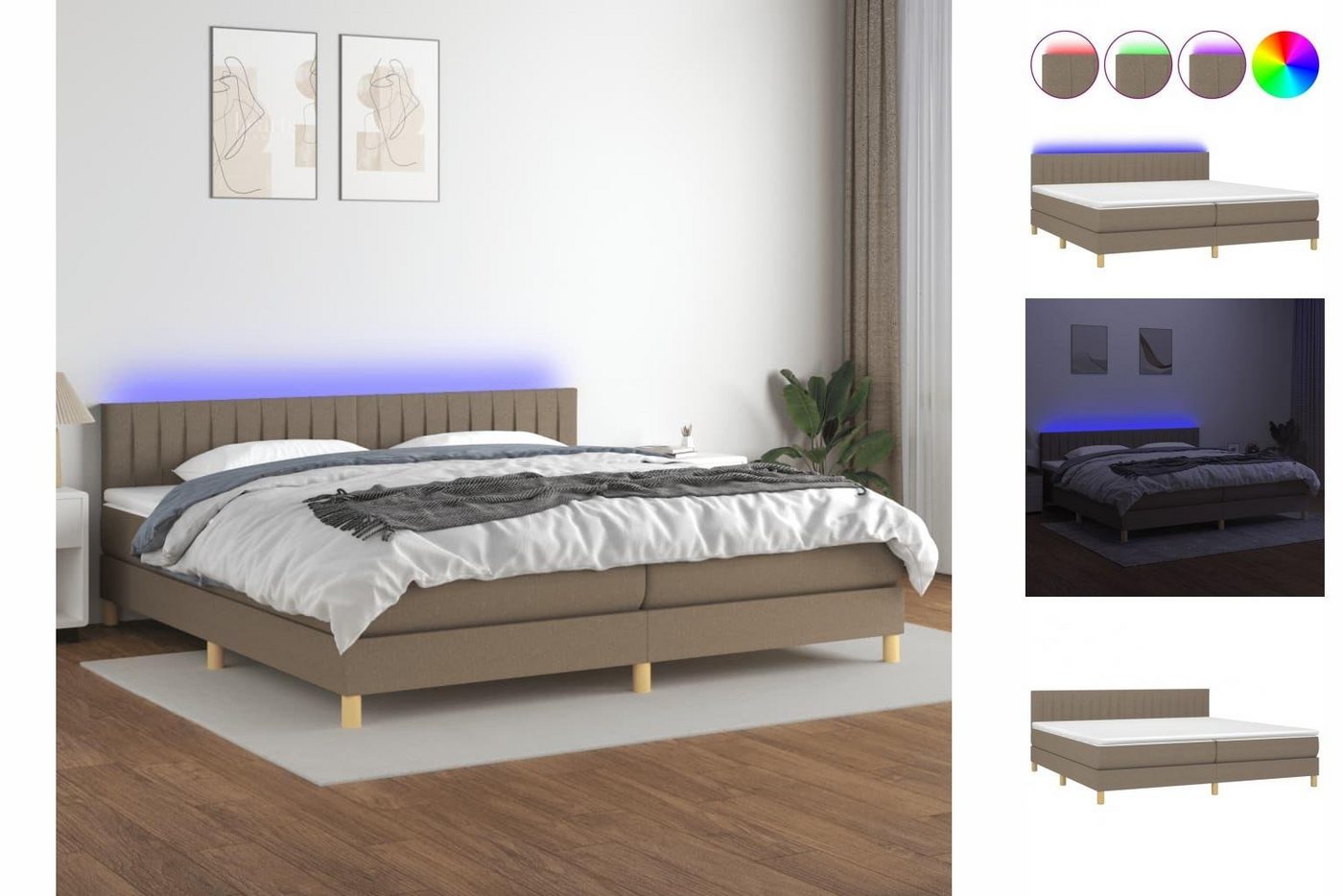 vidaXL Bettgestell Boxspringbett mit Matratze LED Taupe 200x200 cm Stoff Be günstig online kaufen