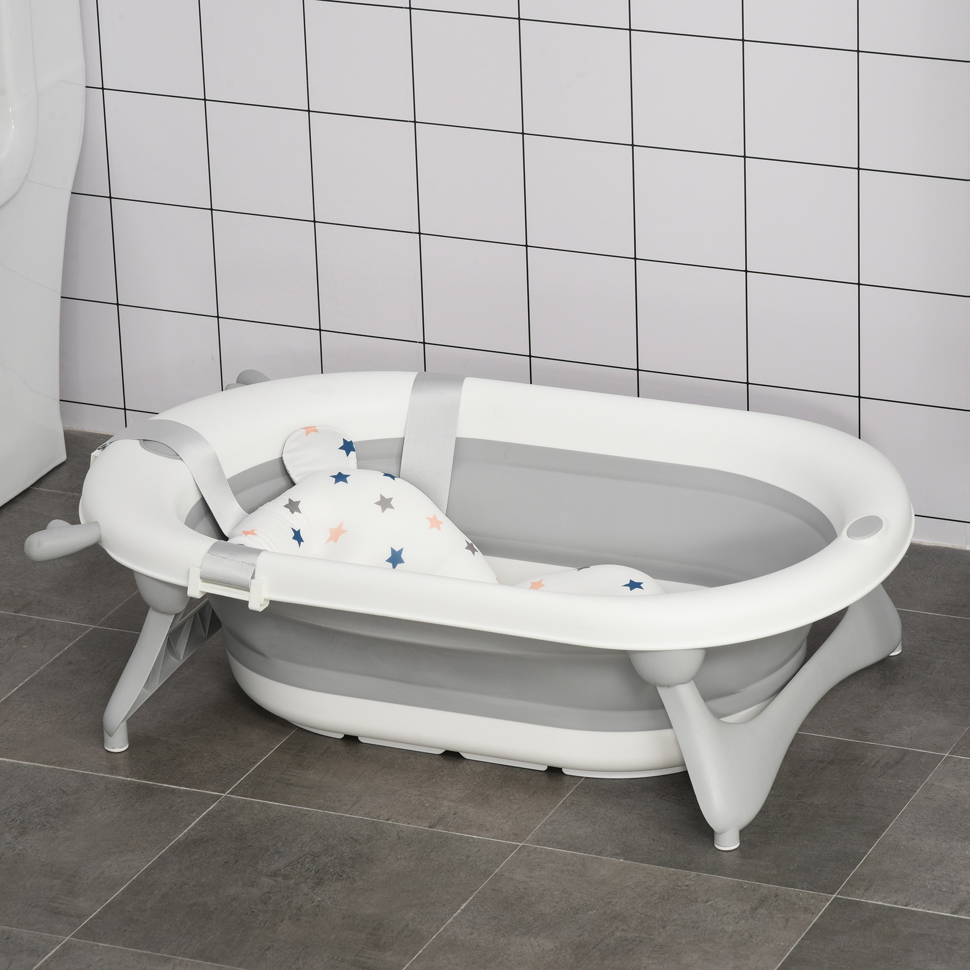 HOMCOM Babybadewanne faltbare Babywanne zusammenklappbar mit Badematte geei günstig online kaufen