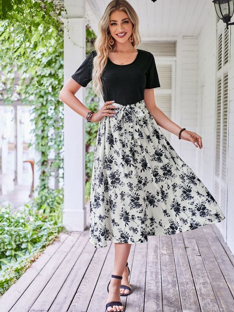 DEBAIJIA Dirndl Damen Röcke Sommer Floral Gedruckt Elegant Lässiger günstig online kaufen