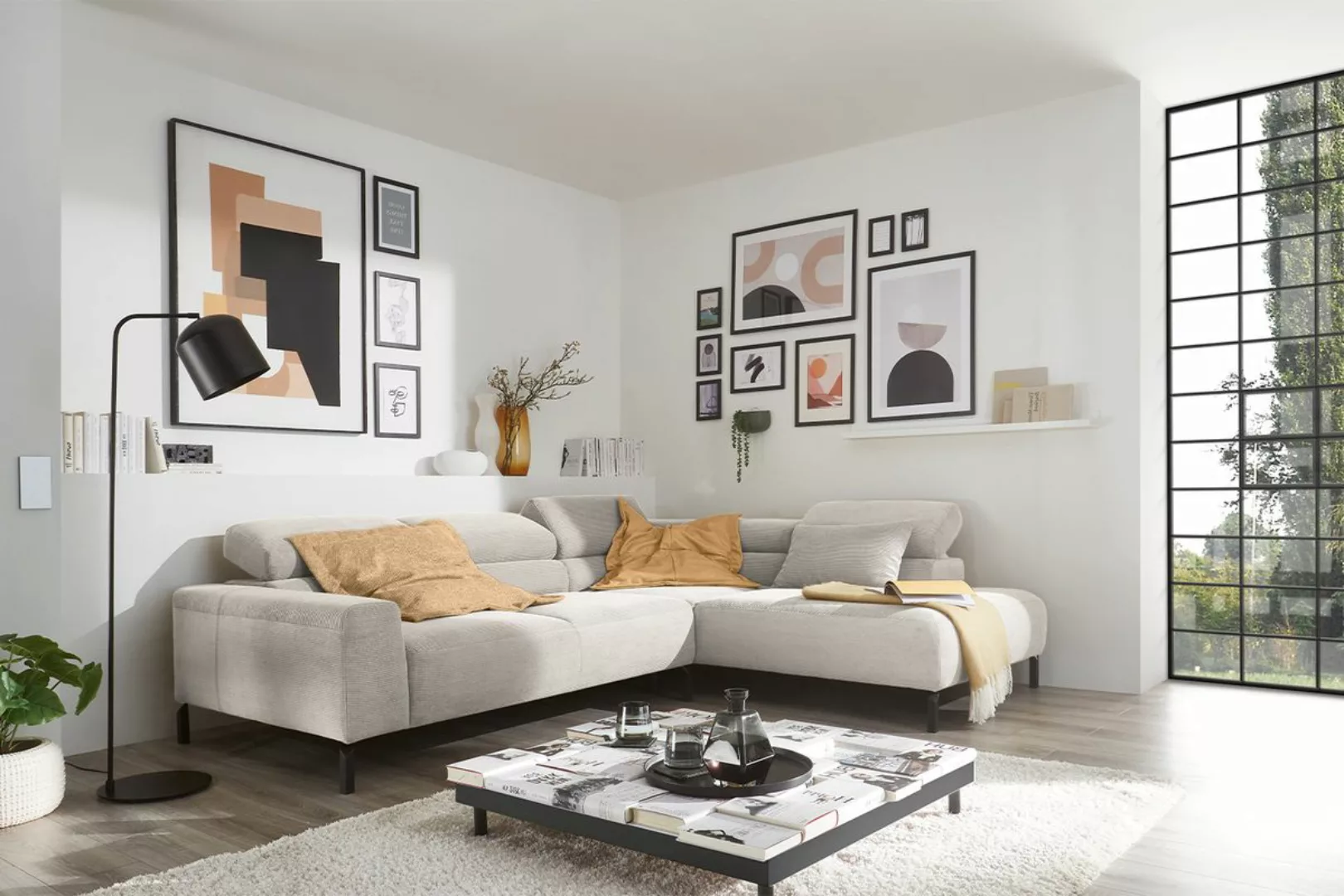 KAWOLA Sofa DELIA Ecksofa Feincord silber günstig online kaufen
