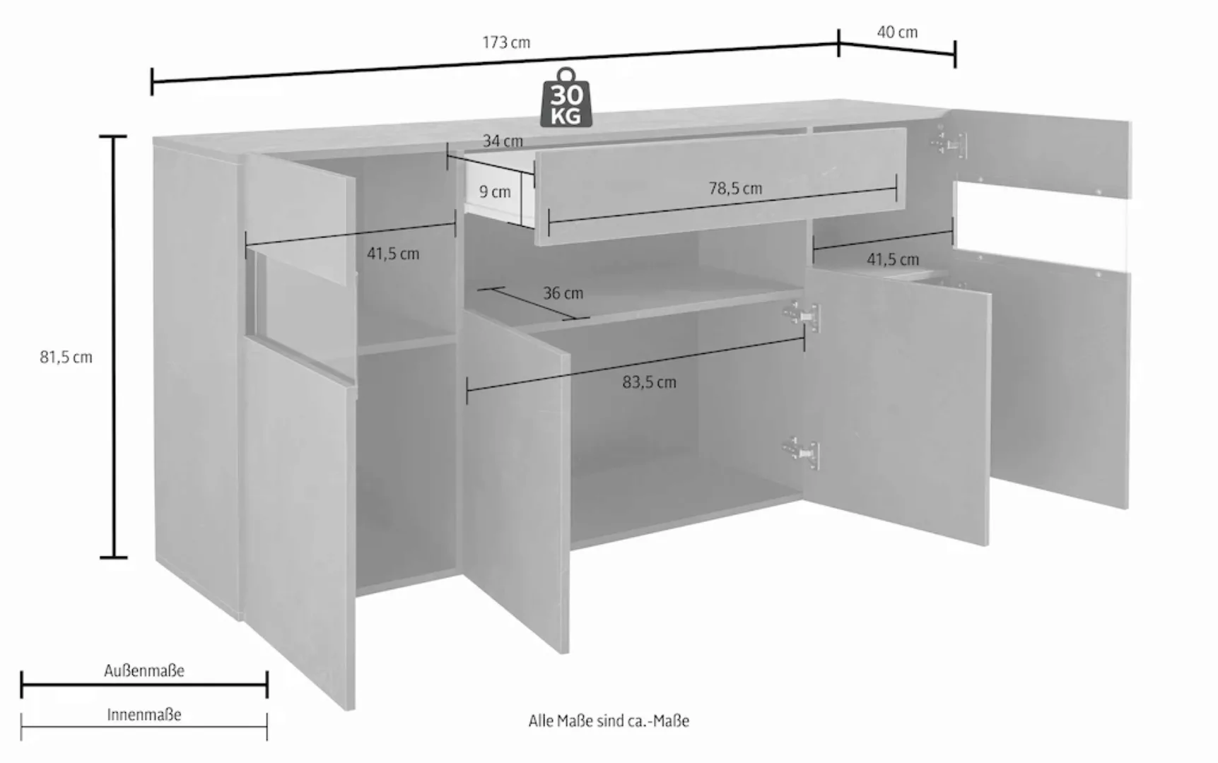 INOSIGN Sideboard, Breite 173 cm, ohne Beleuchtung günstig online kaufen