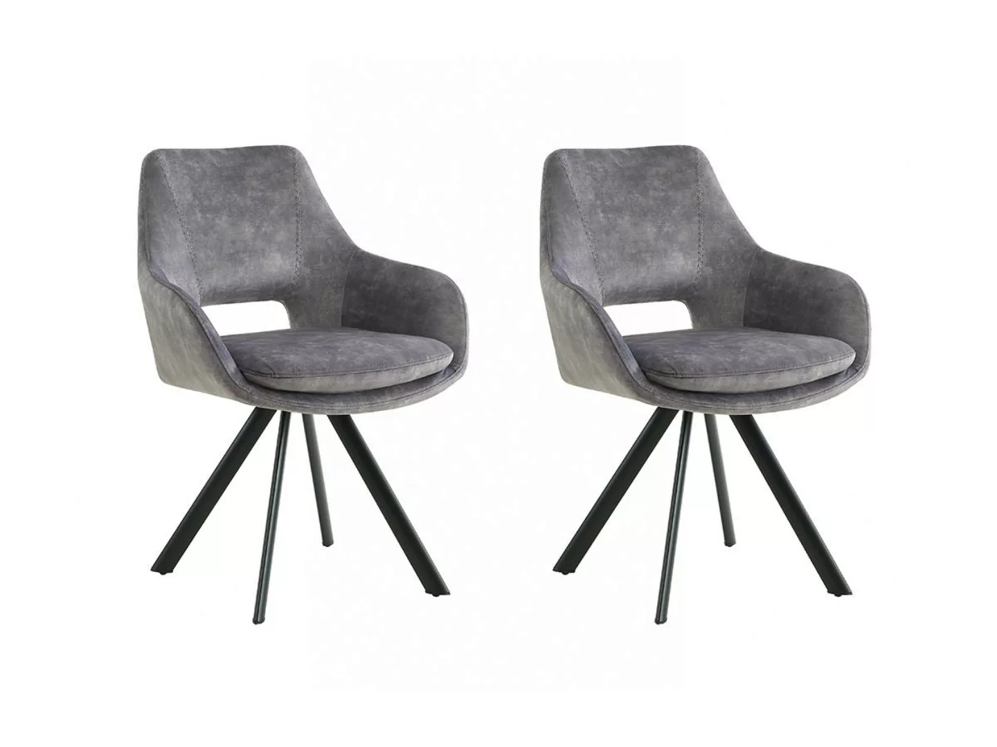Stuhl mit Armlehnen 2er-Set - Samt & Metall - Grau - KELINE günstig online kaufen