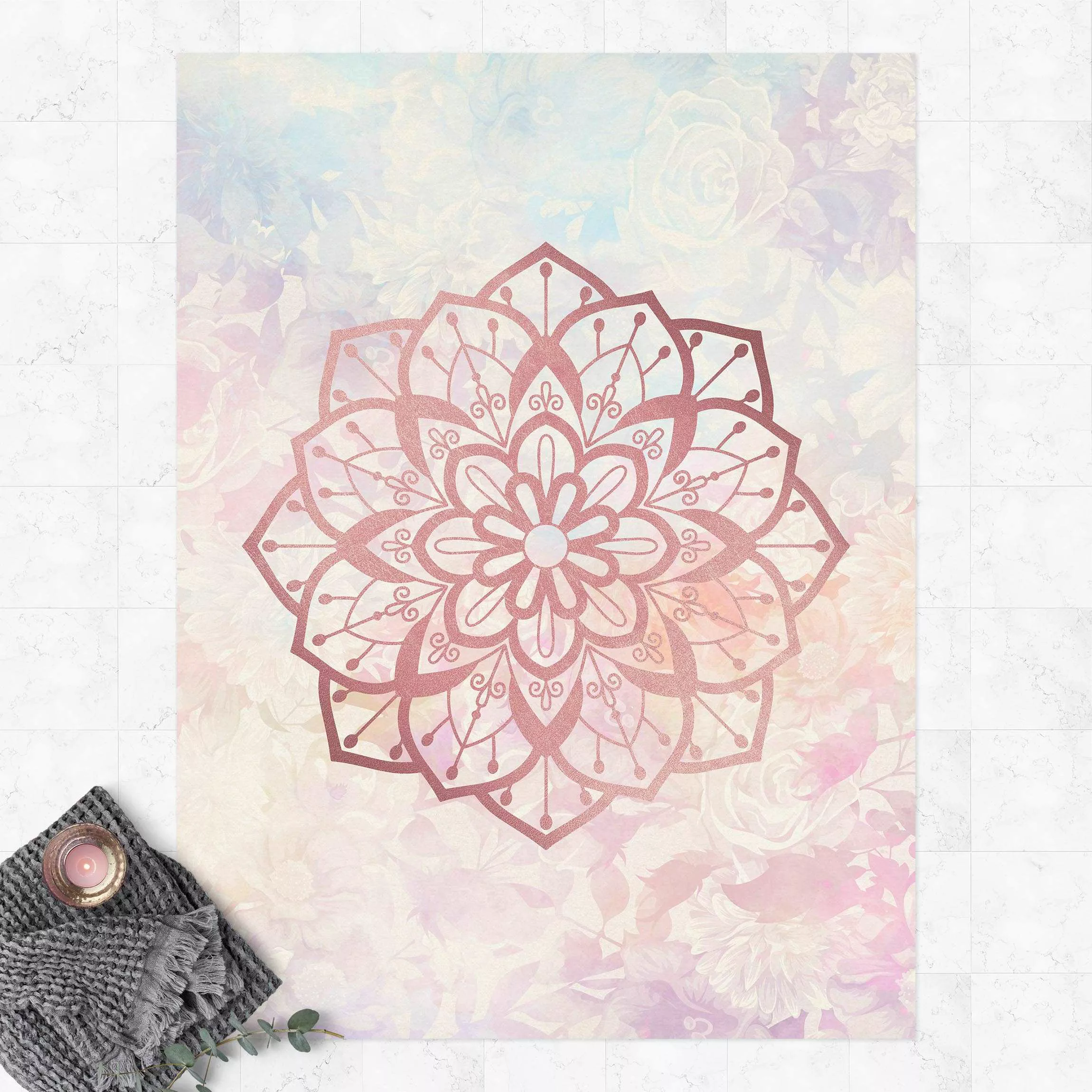 Vinyl-Teppich Mandala Illustration Blüte rose pastell günstig online kaufen