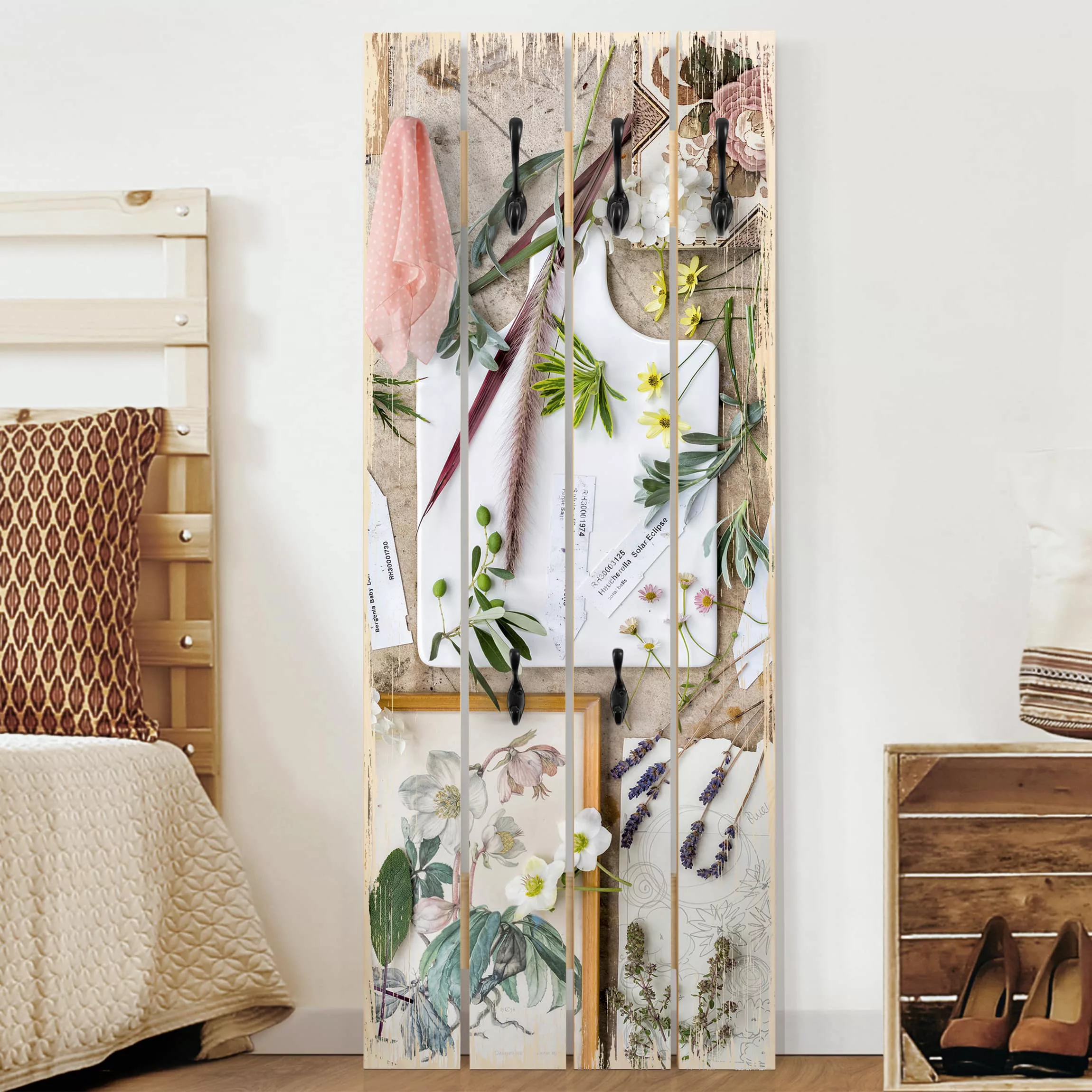 Wandgarderobe Holzpalette Blumen Blumen und Gartenkräuter Vintage günstig online kaufen