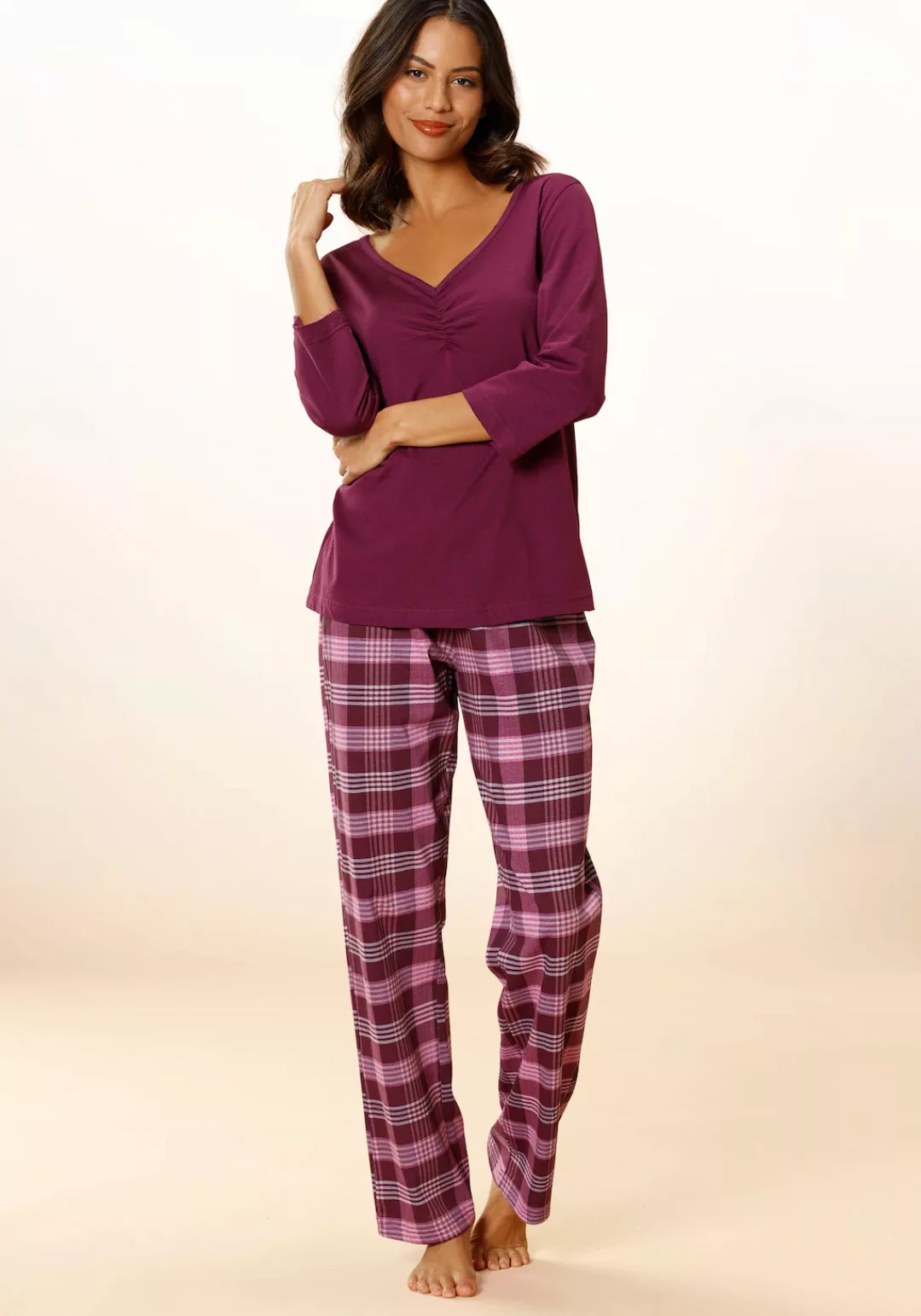 Vivance Dreams Pyjama, (2 tlg.), mit karierter Hose günstig online kaufen