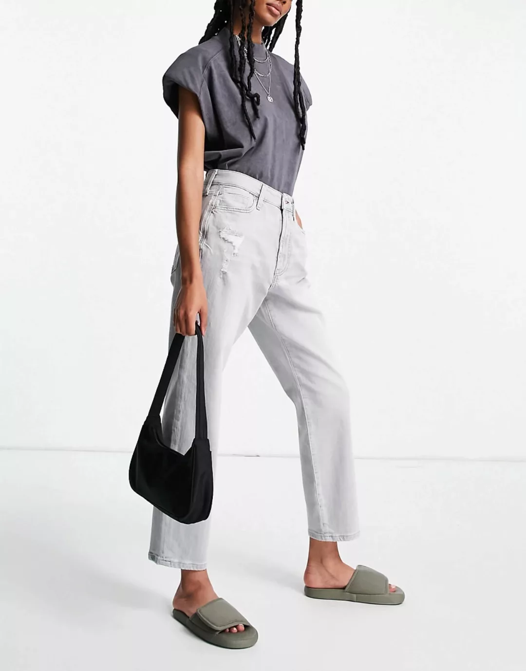 River Island – Blair – Hoch geschnittene Jeans mit geradem Schnitt in Grau günstig online kaufen