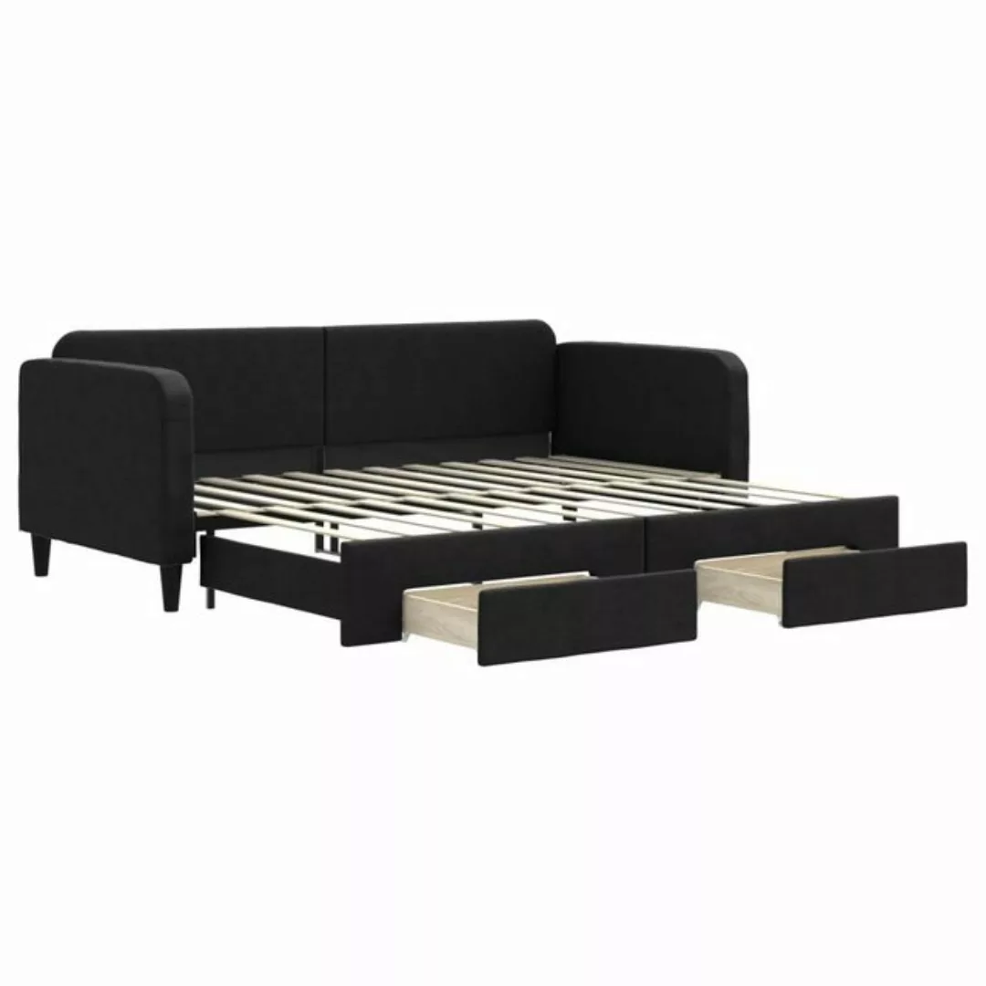 furnicato Bett Tagesbett Ausziehbar mit Schubladen Schwarz 90x200 cm Stoff günstig online kaufen