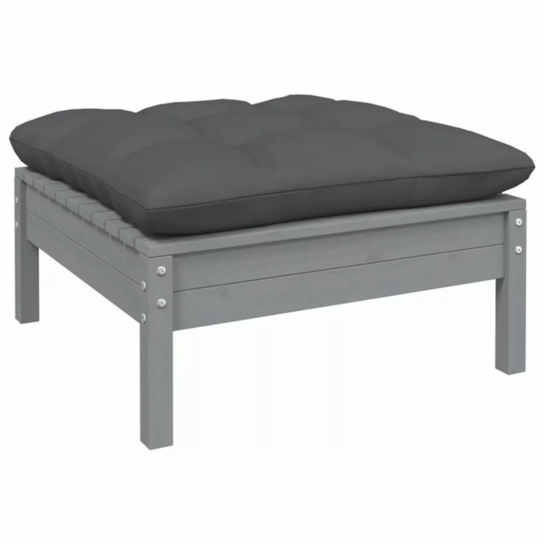 vidaXL Sofaelement Gartenhocker mit Kissen in Grau Massivholz Kiefer (1 St) günstig online kaufen