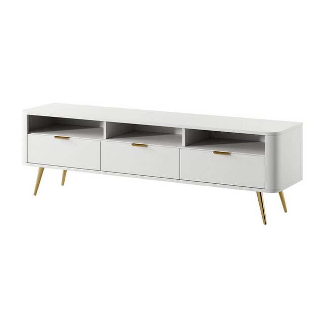 Selsey TV-Schrank OVAL mit 3 Schubladen, 3 offenen Fächern und goldenen Bei günstig online kaufen