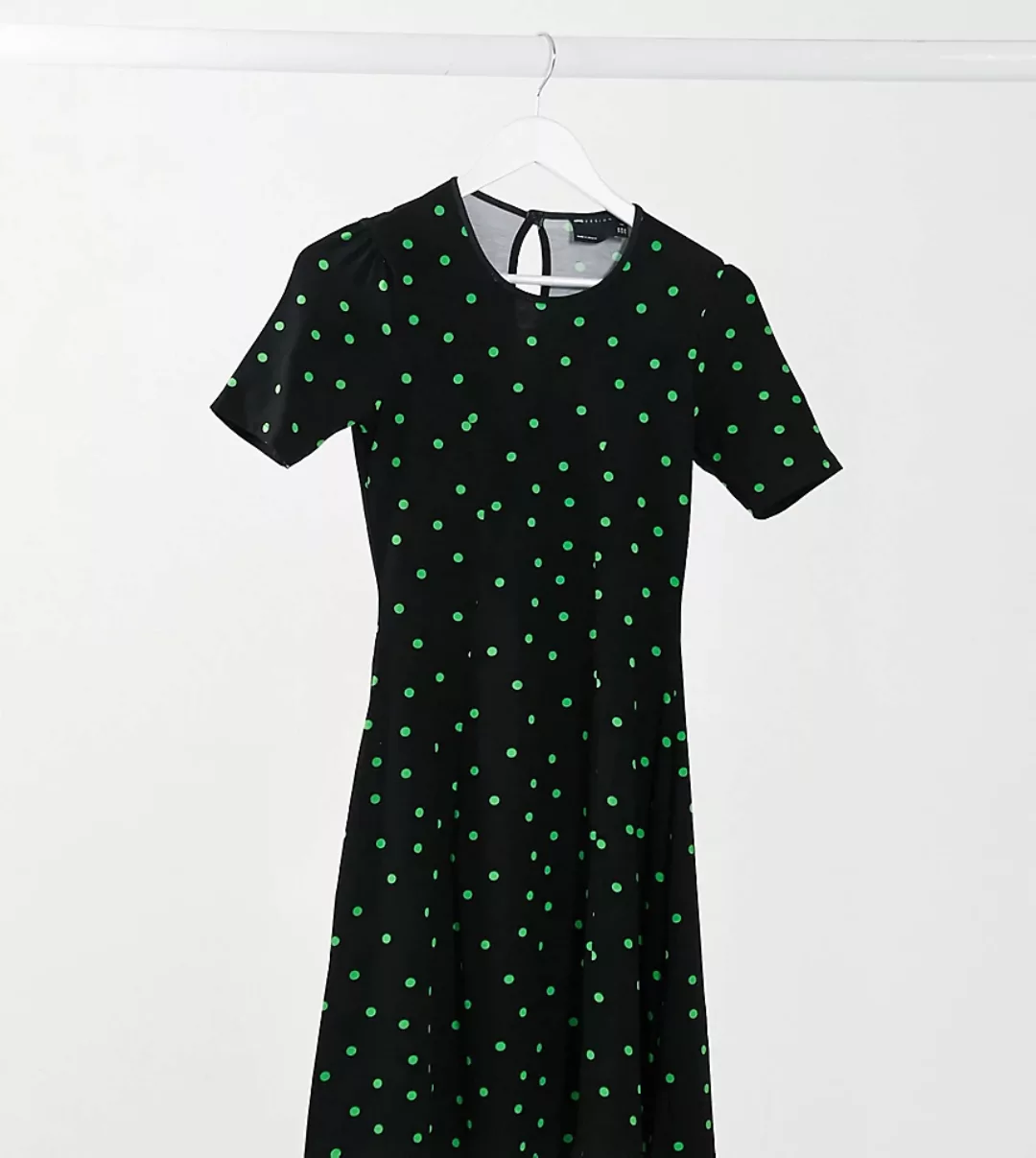 ASOS DESIGN Tall – Mini-Freizeitkleid in Schwarz mit hellgrünem Tupfenmuste günstig online kaufen