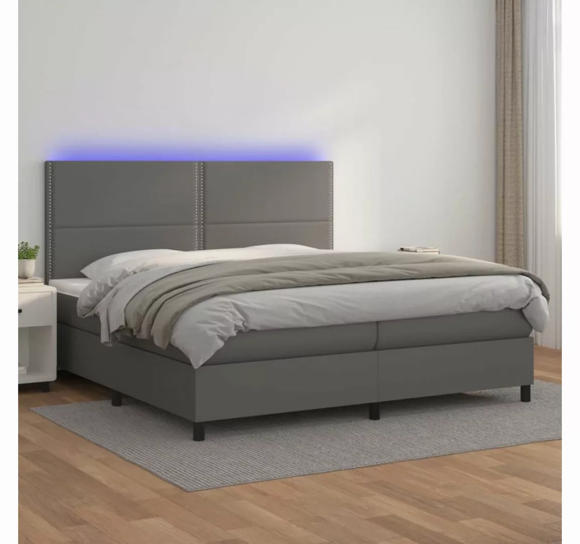 vidaXL Boxspringbett, Boxspringbett mit Matratze & LED Grau 200x200 cm Kuns günstig online kaufen