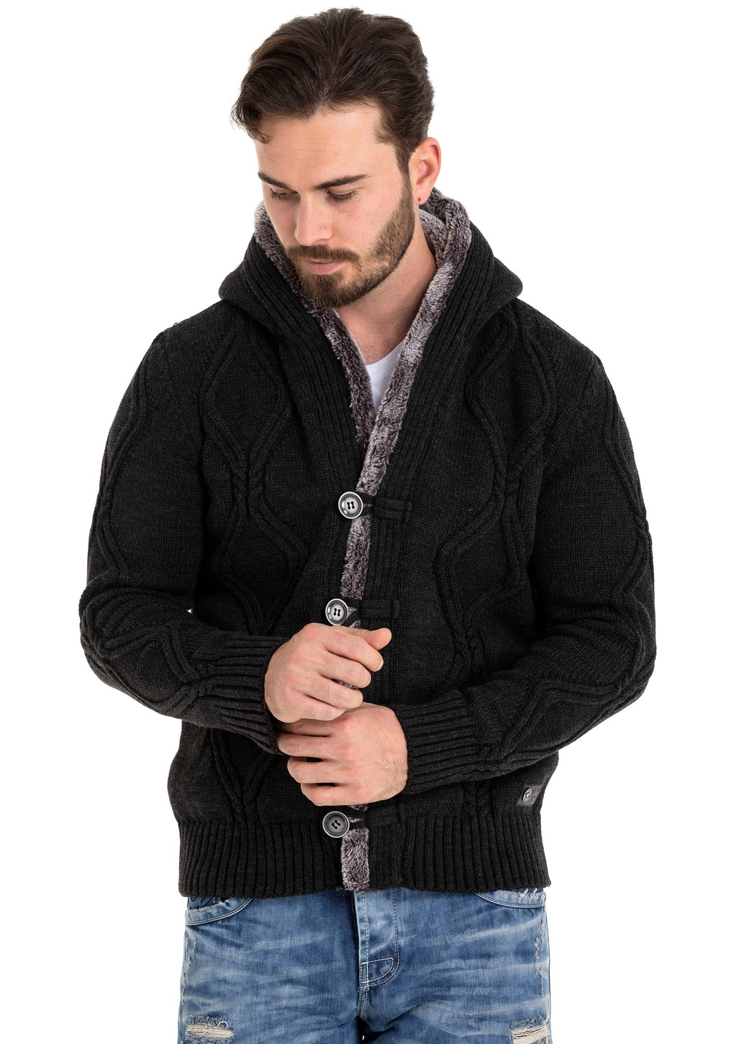 Cipo & Baxx Kapuzenstrickjacke günstig online kaufen