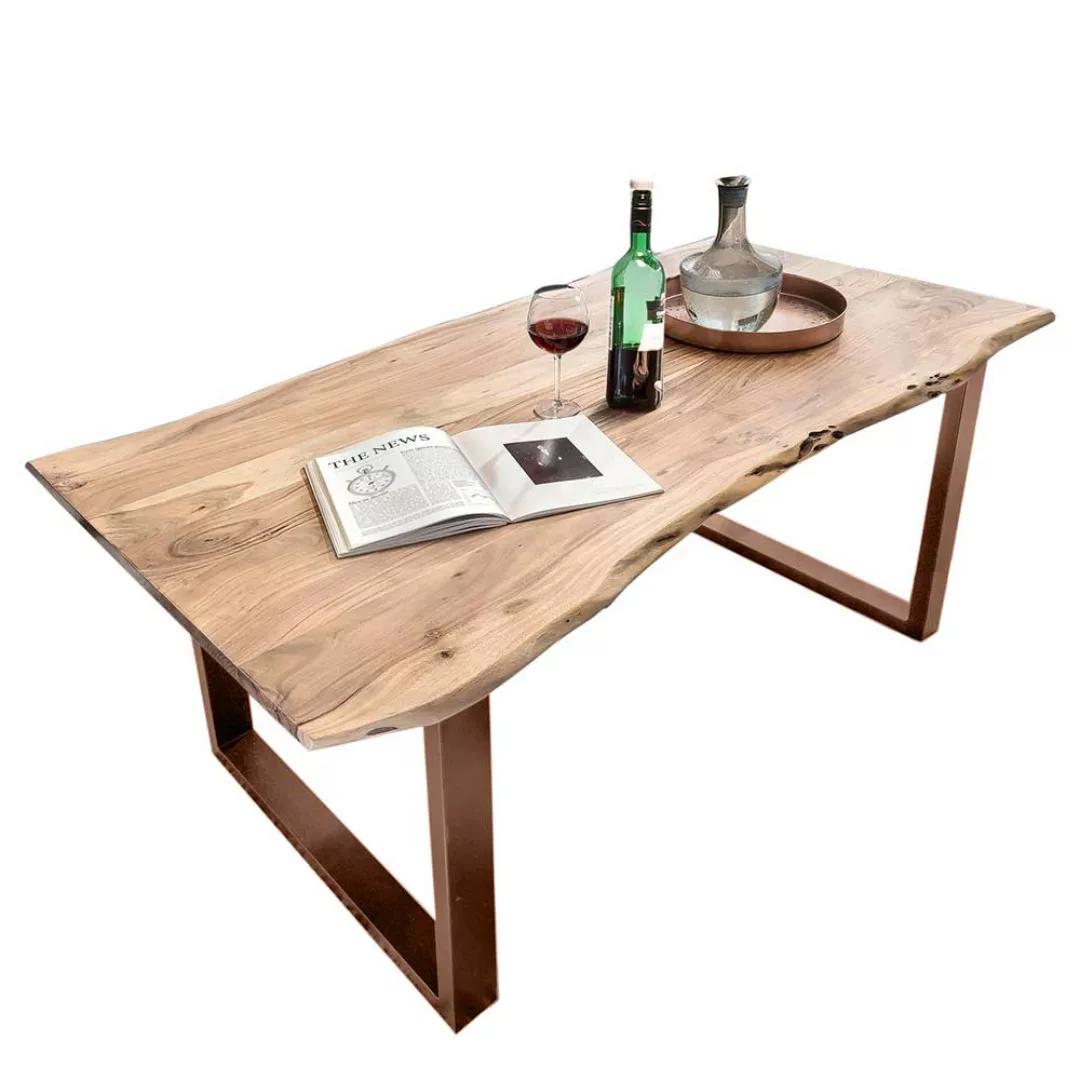 Echtholztisch aus Akazie Massivholz und Metall Bügelgestell günstig online kaufen