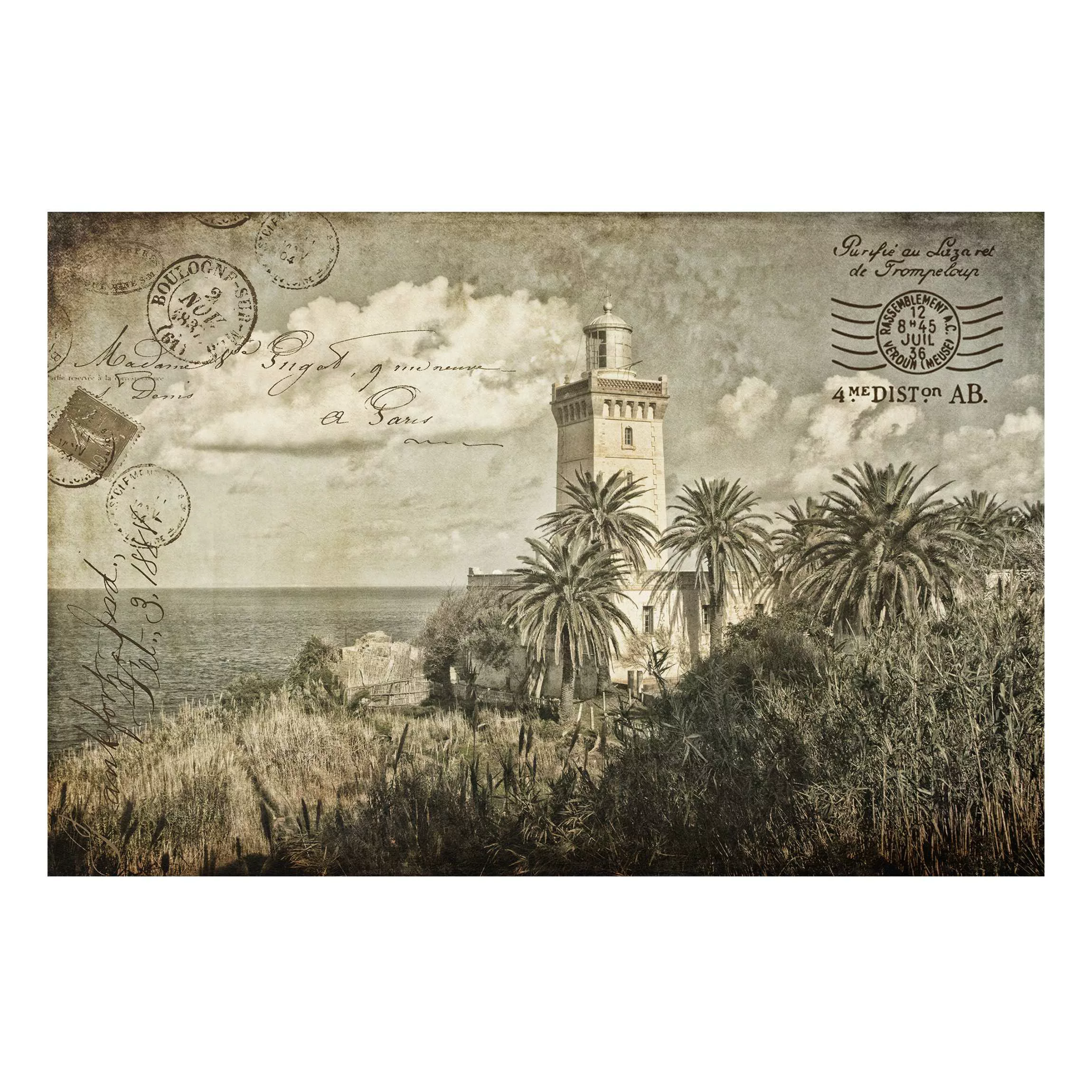 Forexbild Natur & Landschaft - Querformat Vintage Postkarte mit Leuchtturm günstig online kaufen