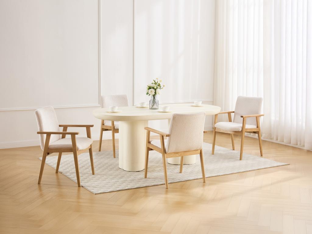 2er-Set Stühle mit Armlehnen - Cord & Kautschukholz - Creme - FILDON günstig online kaufen