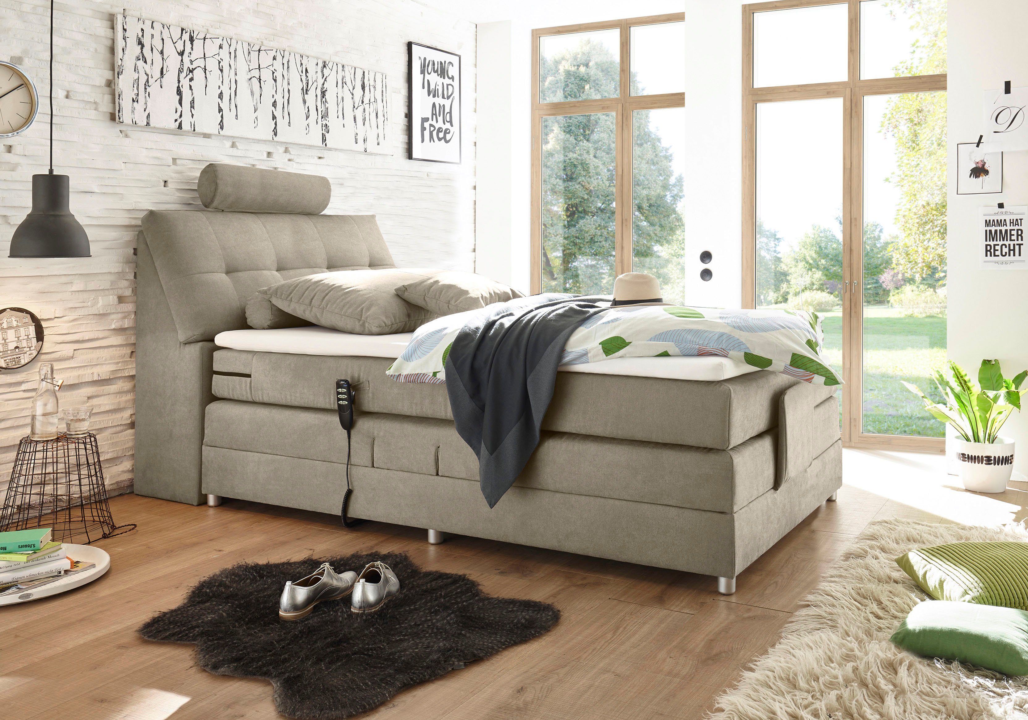 ED EXCITING DESIGN Boxspringbett "Palermo", inkl. Motor, Topper, Kopfstütze günstig online kaufen