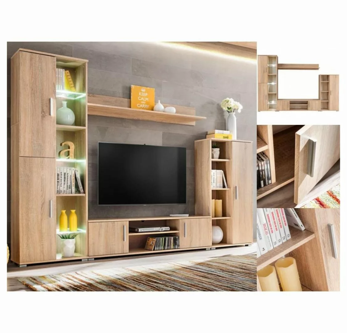 vidaXL TV-Schrank TV Wohnwand mit LED-Leuchten Sonoma Eiche günstig online kaufen