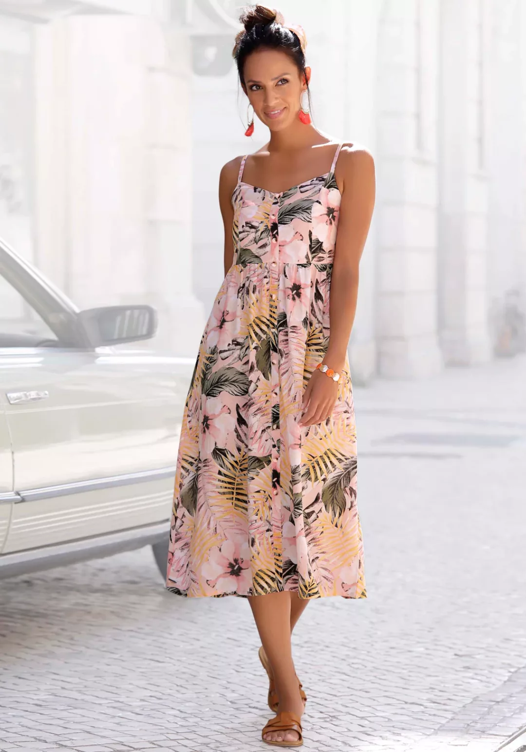 LASCANA Sommerkleid aus Leinenmix, Midikleid mit Knopfleiste vorne, Strandk günstig online kaufen