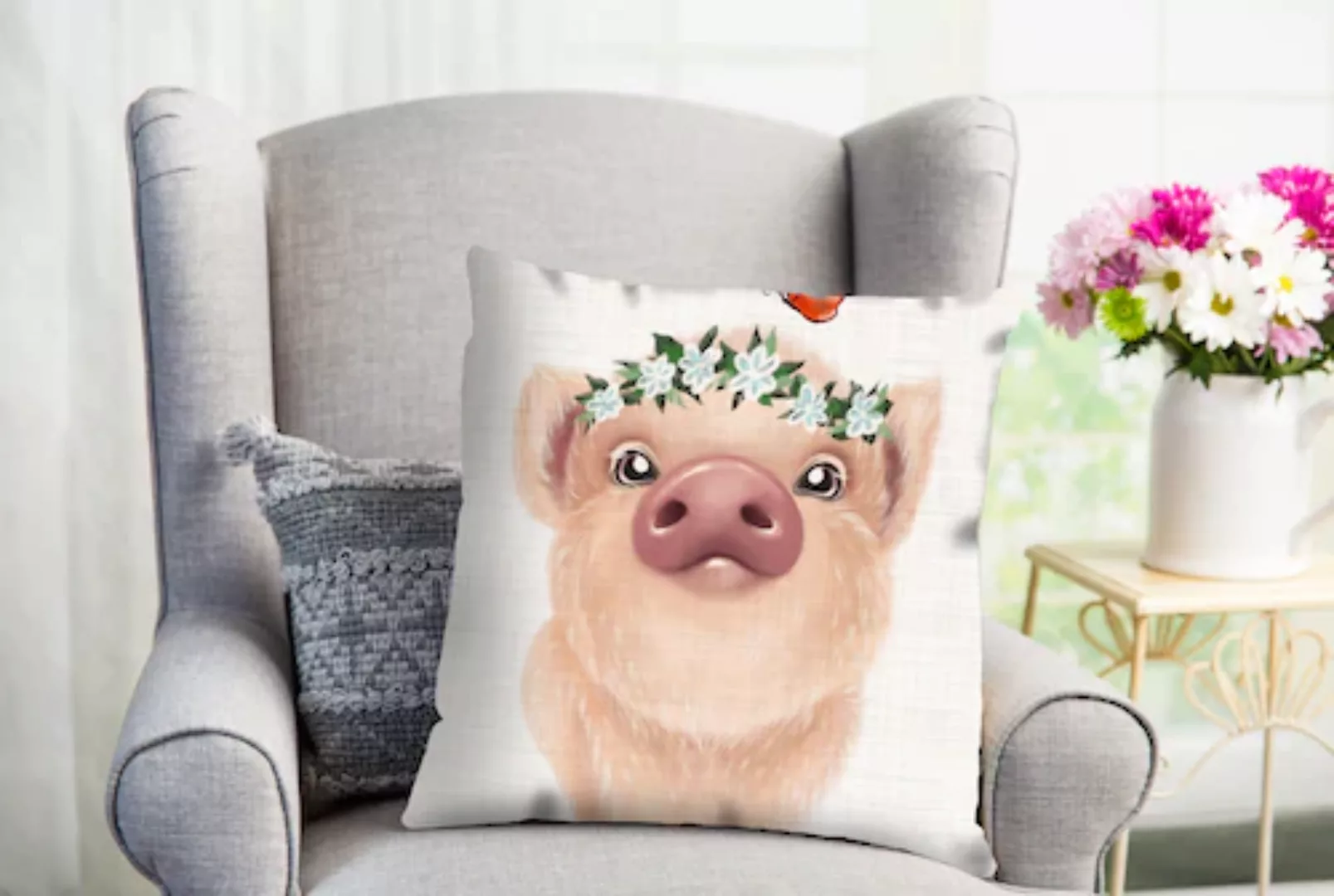 queence Dekokissen »Bango«, süßes Schweinchen, Kissenhülle ohne Füllung, 1 günstig online kaufen