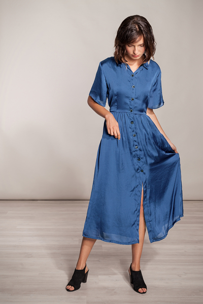 Langes Kleid Blau Viskose Mit Knöpfen günstig online kaufen