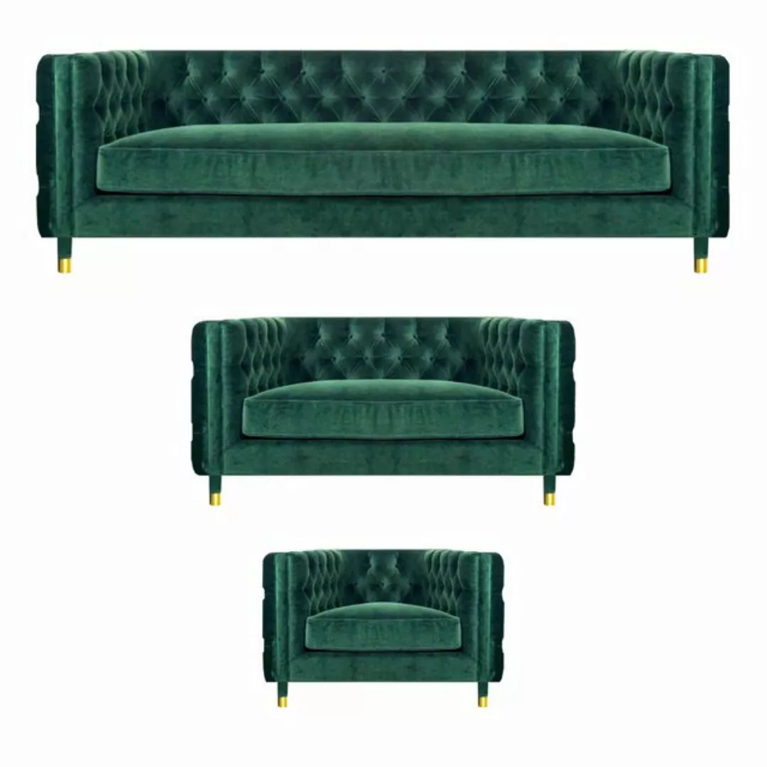 JVmoebel Chesterfield-Sofa Komplett 3tlg Sofagarnitur Textil Polstermöbel D günstig online kaufen