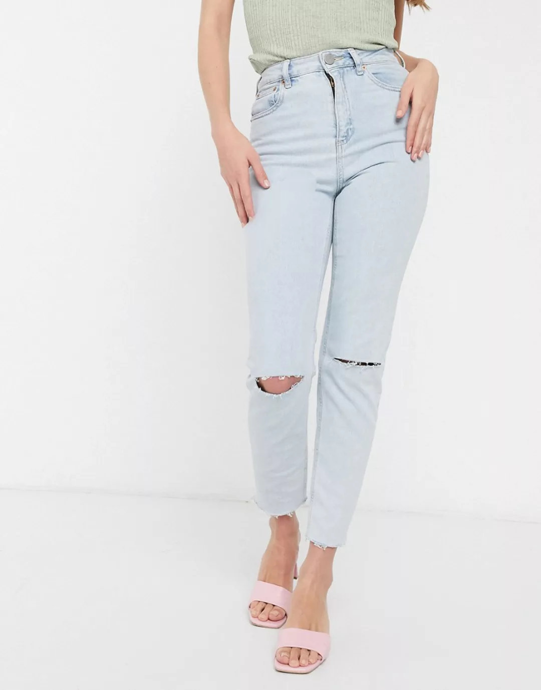 ASOS DESIGN – Farleigh – Schmale Mom-Jeans mit hohem Bund in Bleach-Waschun günstig online kaufen