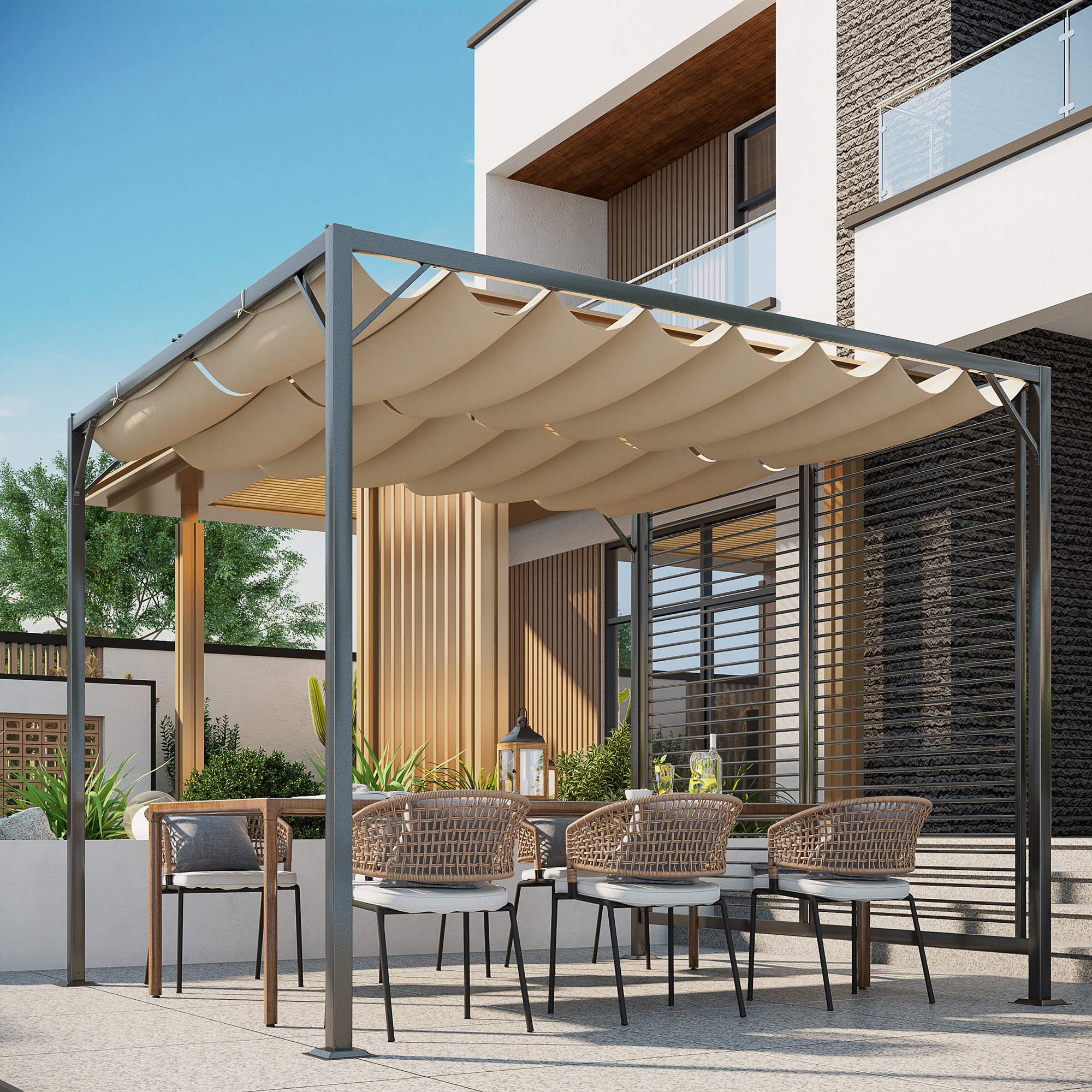 Outsunny Pavillon Pergola 275x295x238cm  mit einstellbarem Stoffdach, Party günstig online kaufen