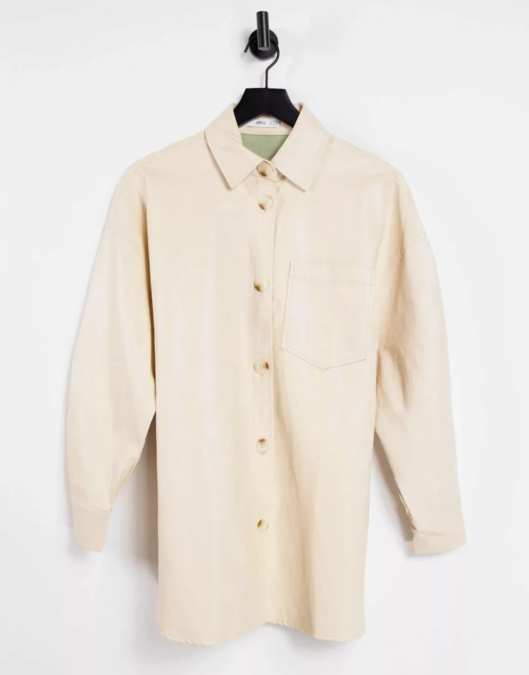 Mango – Hemdjacke aus Kunstleder in Salbeigrün günstig online kaufen