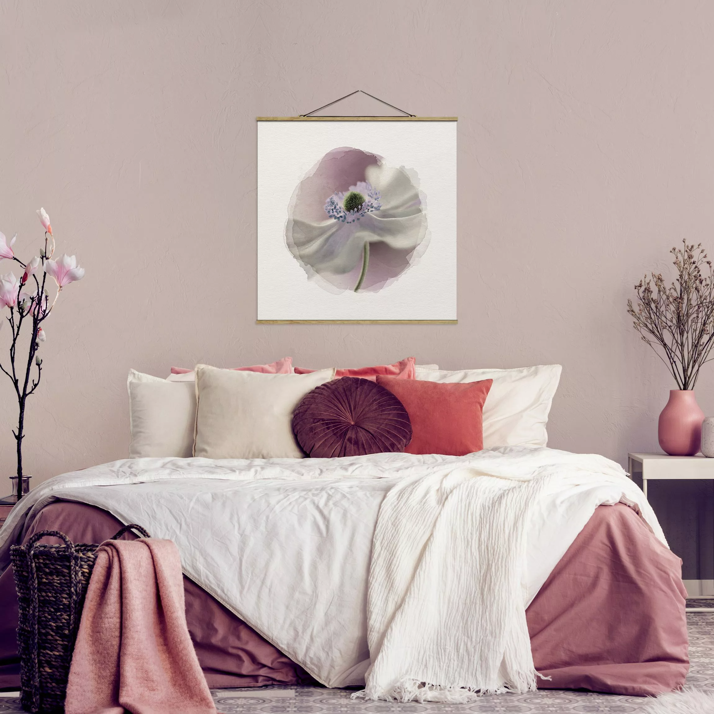 Stoffbild Blumen mit Posterleisten - Quadrat Wasserfarben - Anemonenbrise günstig online kaufen