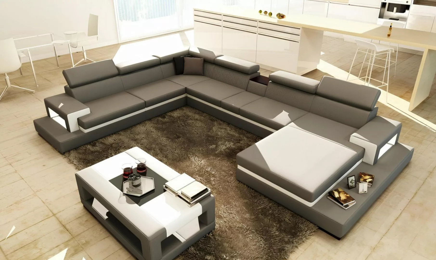 Xlmoebel Ecksofa Ledercouch Ecksofa in U-Form Designer-Wohnlandschaft mit S günstig online kaufen