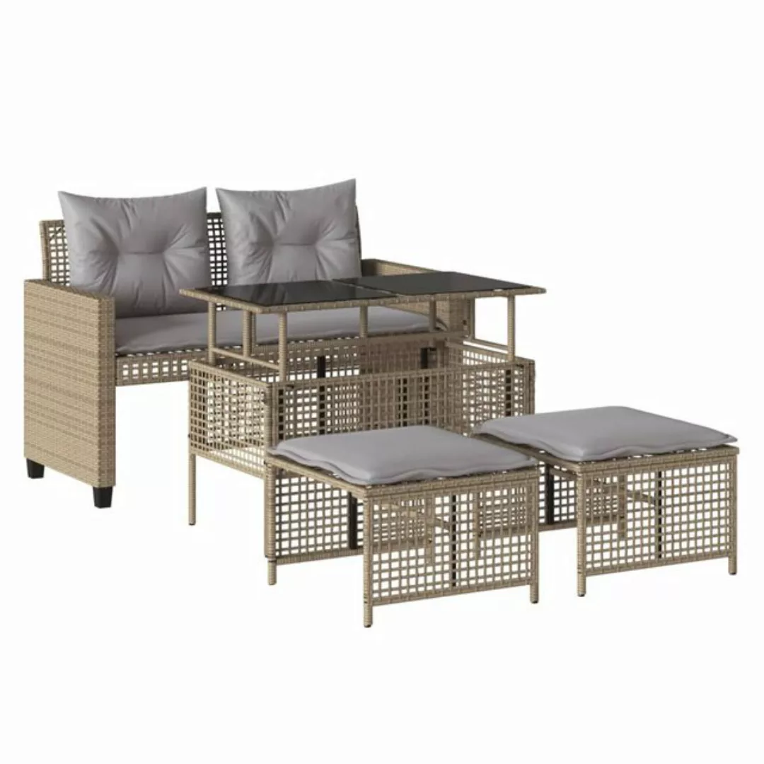 vidaXL Sofaelement 4-tlg. Garten-Sofagarnitur mit Kissen Beige Poly Rattan günstig online kaufen