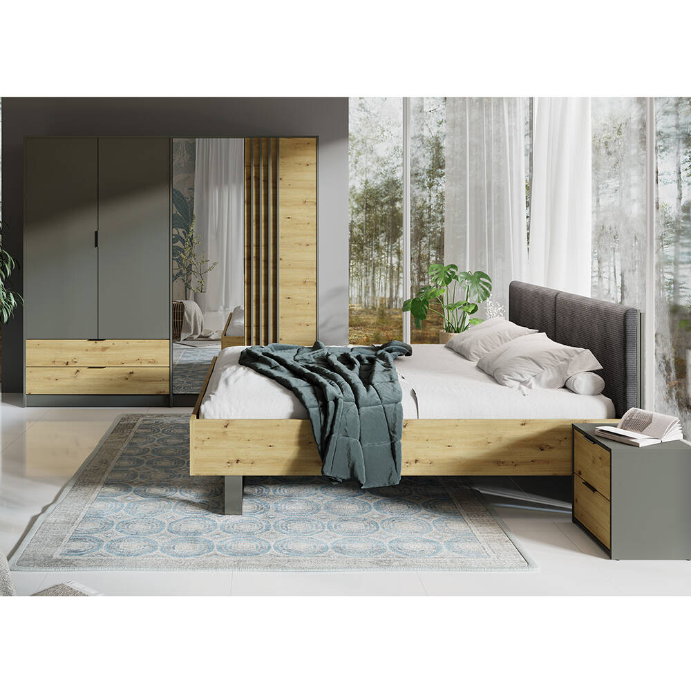 Schlafzimmer Set 3-teilig mit Bettgestell 180x200 cm modern in grau mit Eic günstig online kaufen